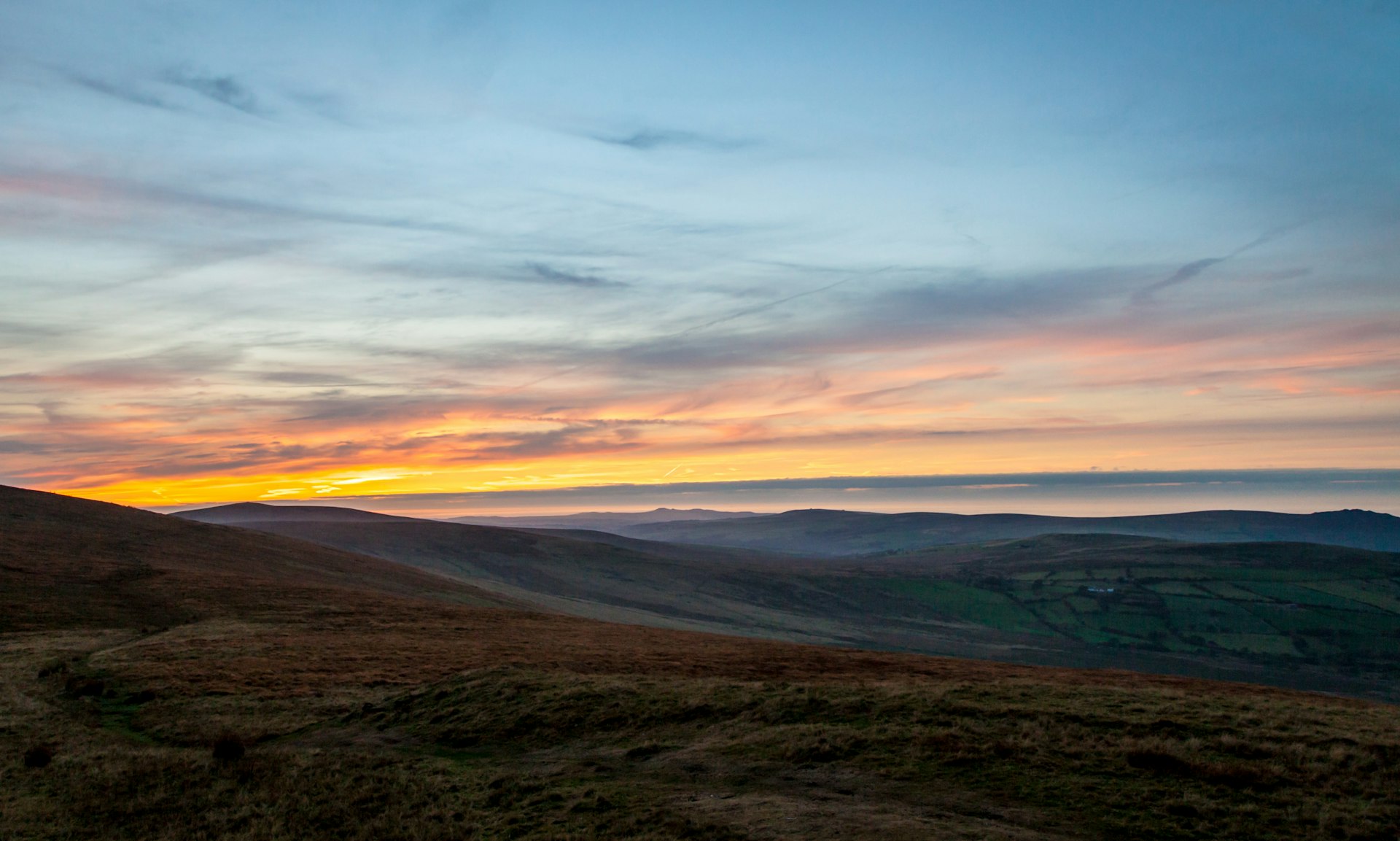 Preseli Hills at sunset in Pembrokeshire, Wales