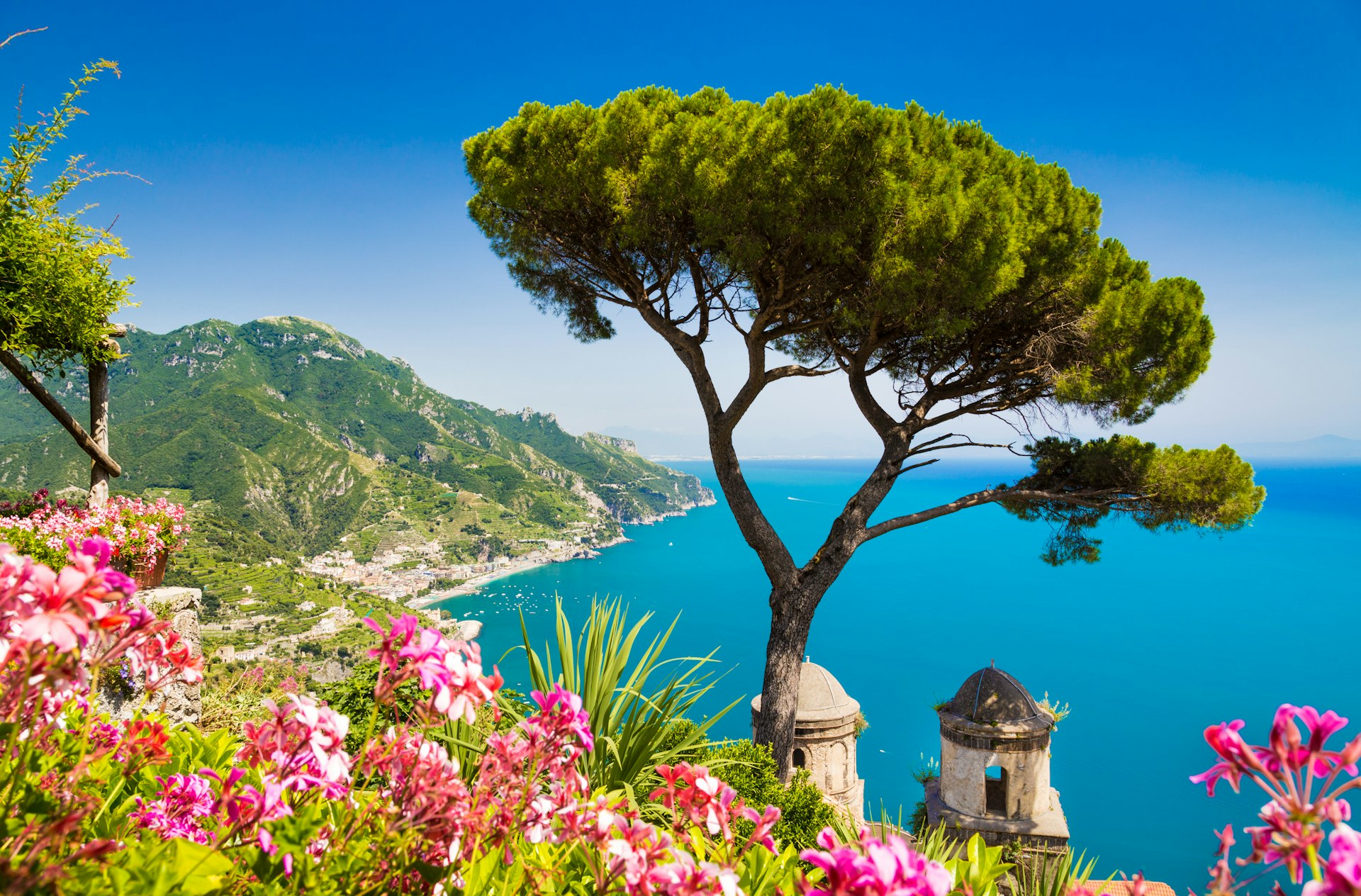 Postcard view of the famous Amalfi Coast from Ravello, Italy