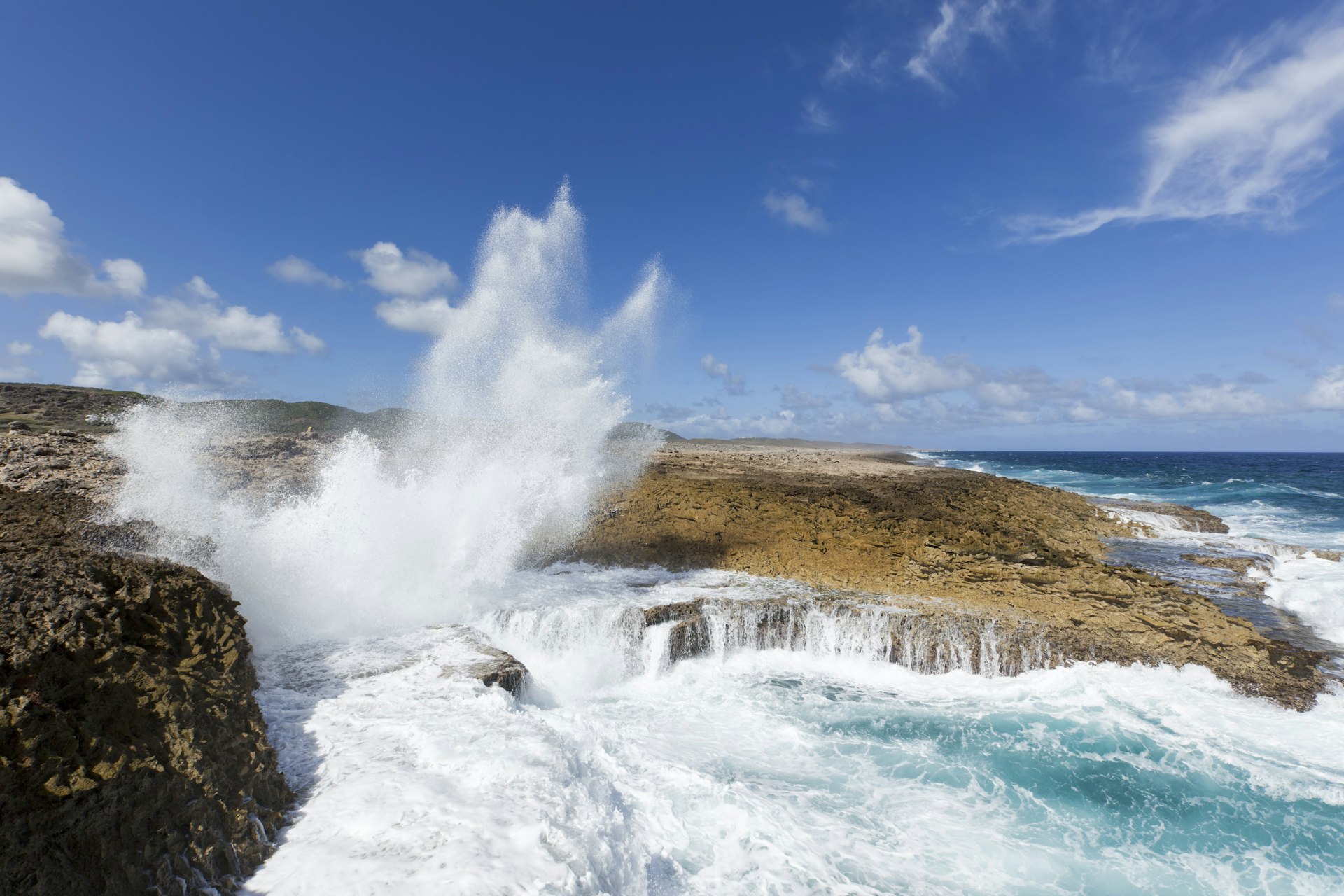 Waves crashing on the rocks at Shete Boka National Park, Curacao