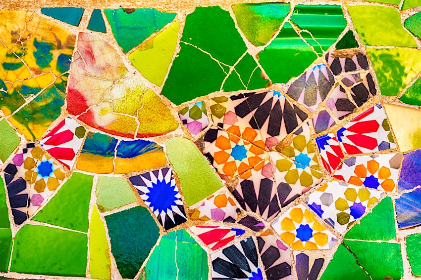 Gaudi's vibrantly colored tiles of Park Güell Gaudi's vibrantly colored tiles of Park Güell