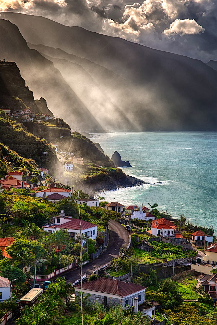 Ponta Delgada, the Azores Sunlight illuminating seaside cliffs at Ponta Delgada in the Azores, Portugal