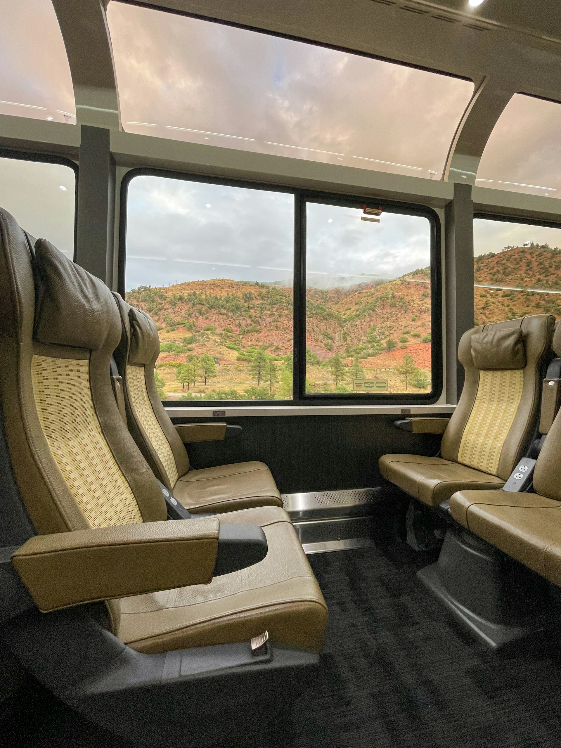 Train seats with large windows
