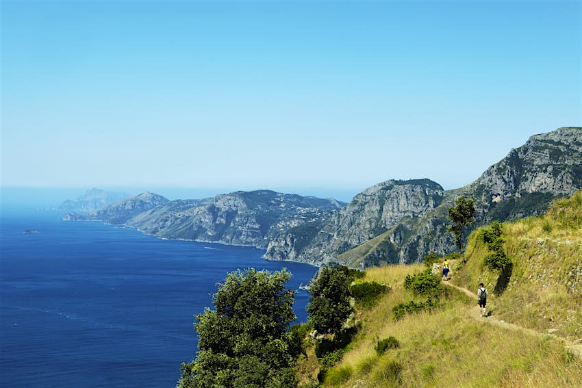 Hikers on the Sentiero Degli Dei (Path of the Gods) on the Amalfi Coast, Italy
