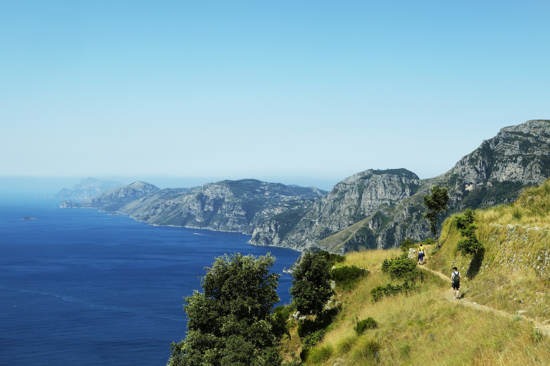 Hikers on the Sentiero Degli Dei (Path of the Gods) on the Amalfi Coast, Italy