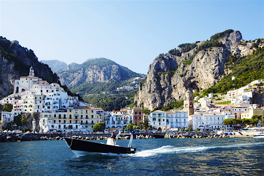 Boat in the water on the Amalfi Coast, Italy
