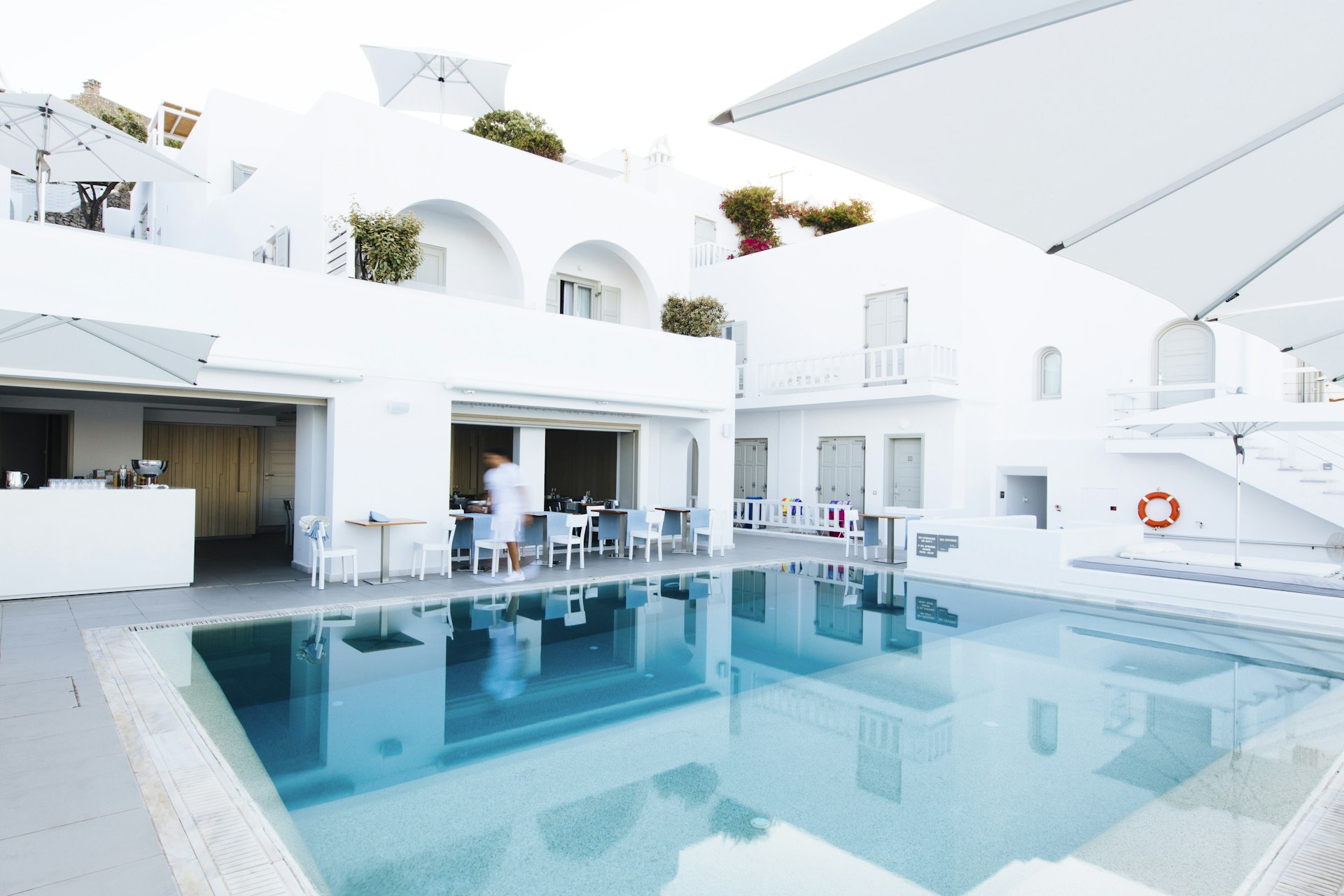 View of the pool at Grace Hotel in Mykonos, Greece