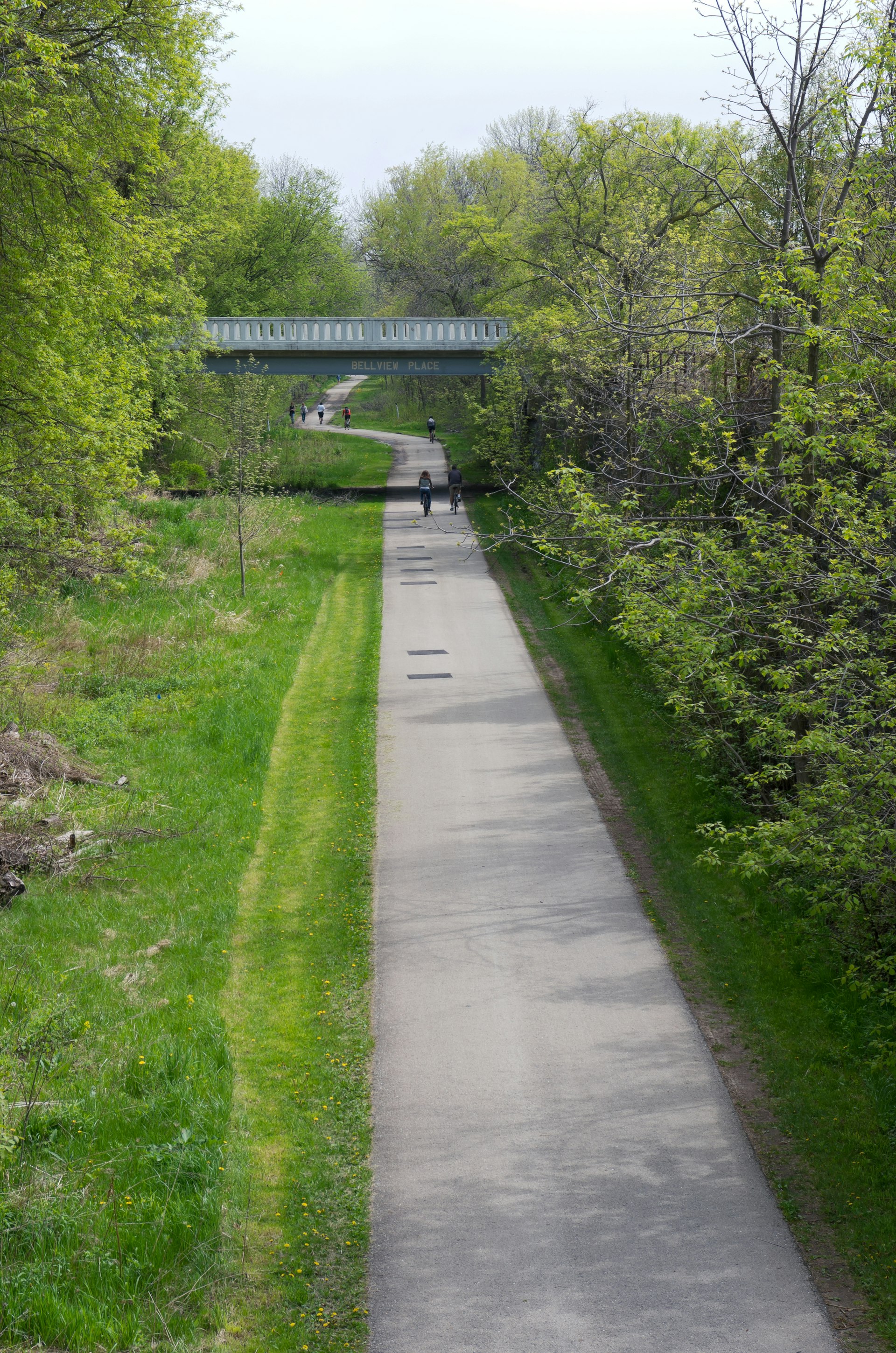 Bicyclists and walkers on the Oak Leaf Trail in Milwaukee, Wisconsin