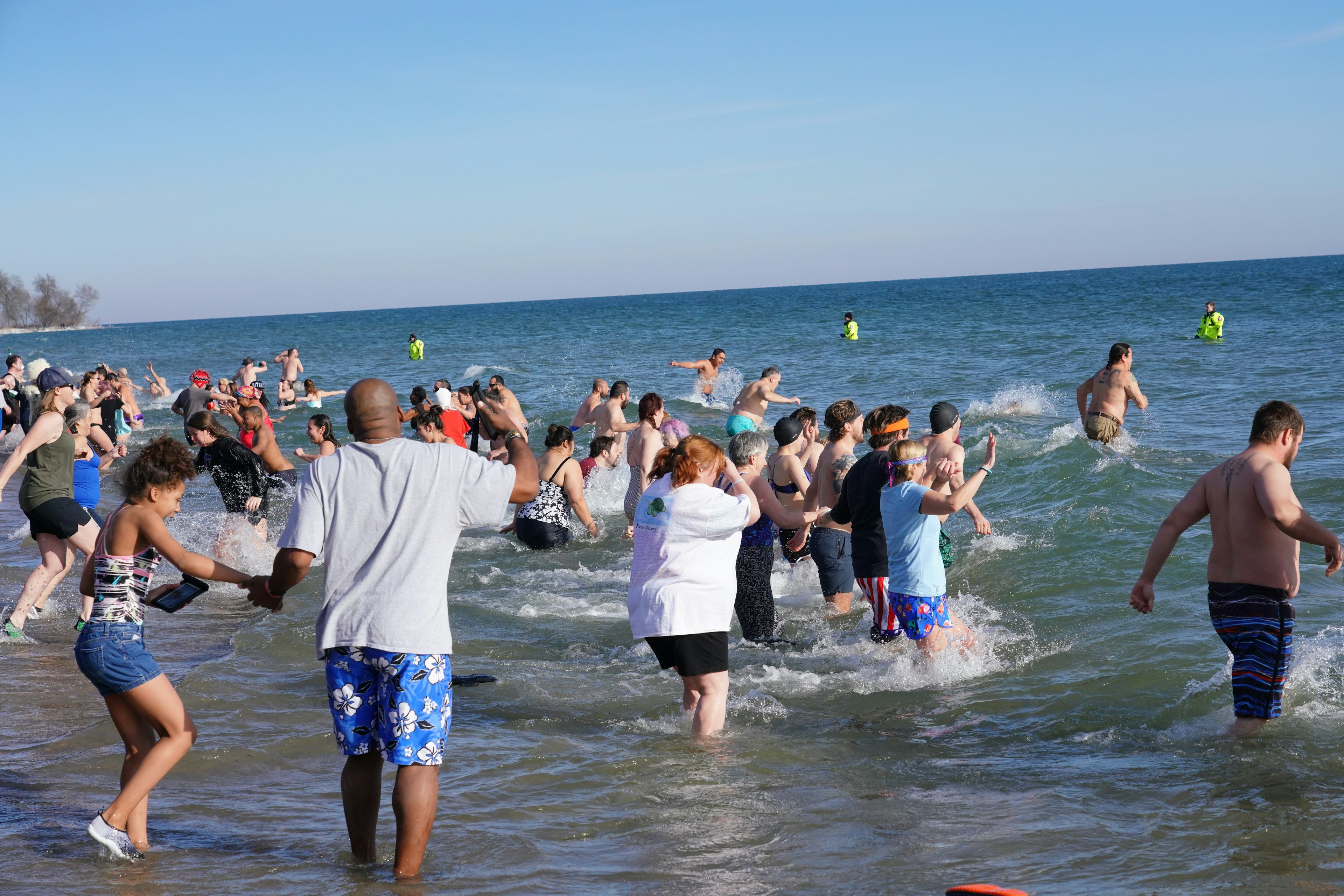 Swimmers in the water at the Milwaukee Polar Bear Plunge