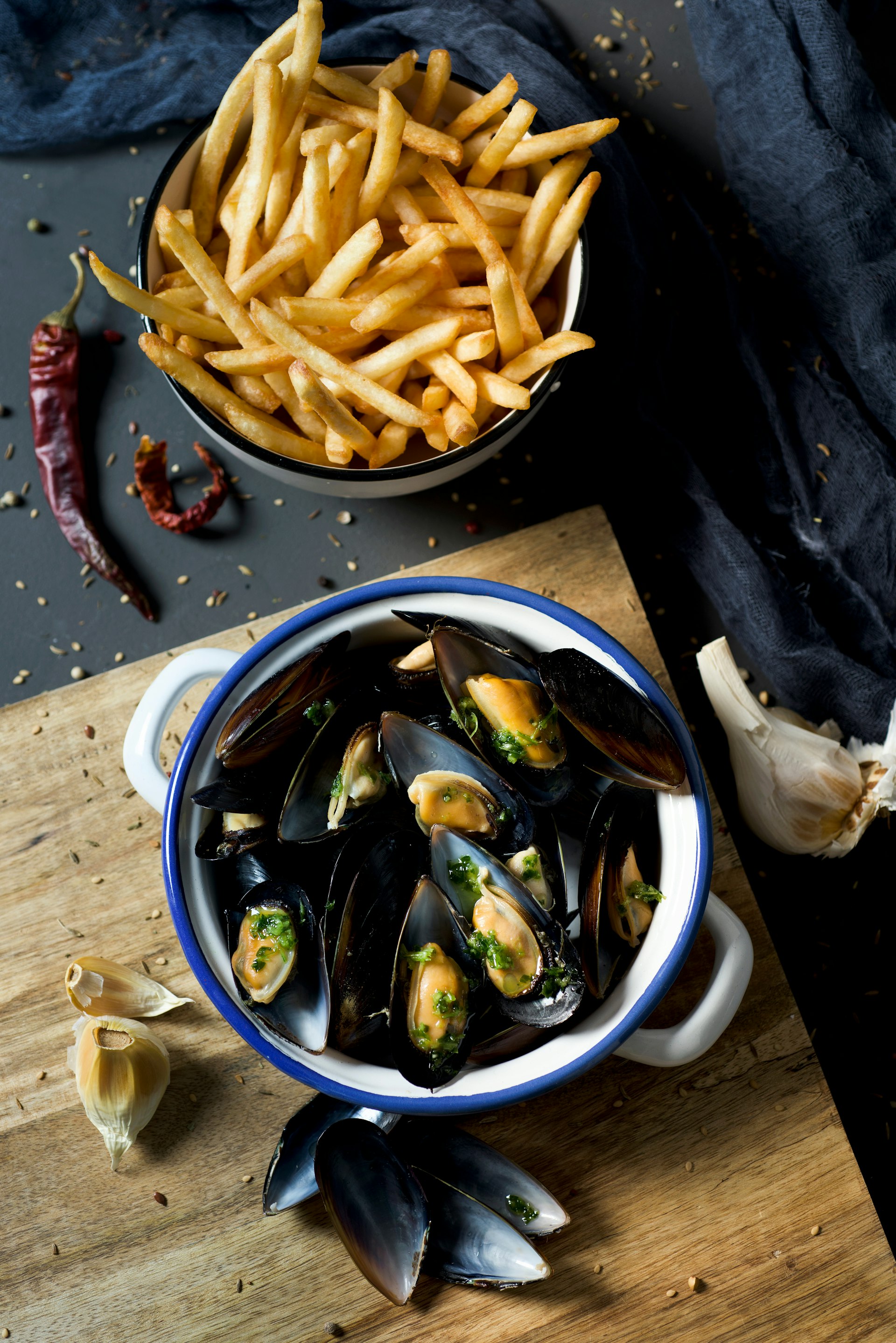 Moules-frites, mussels and fries