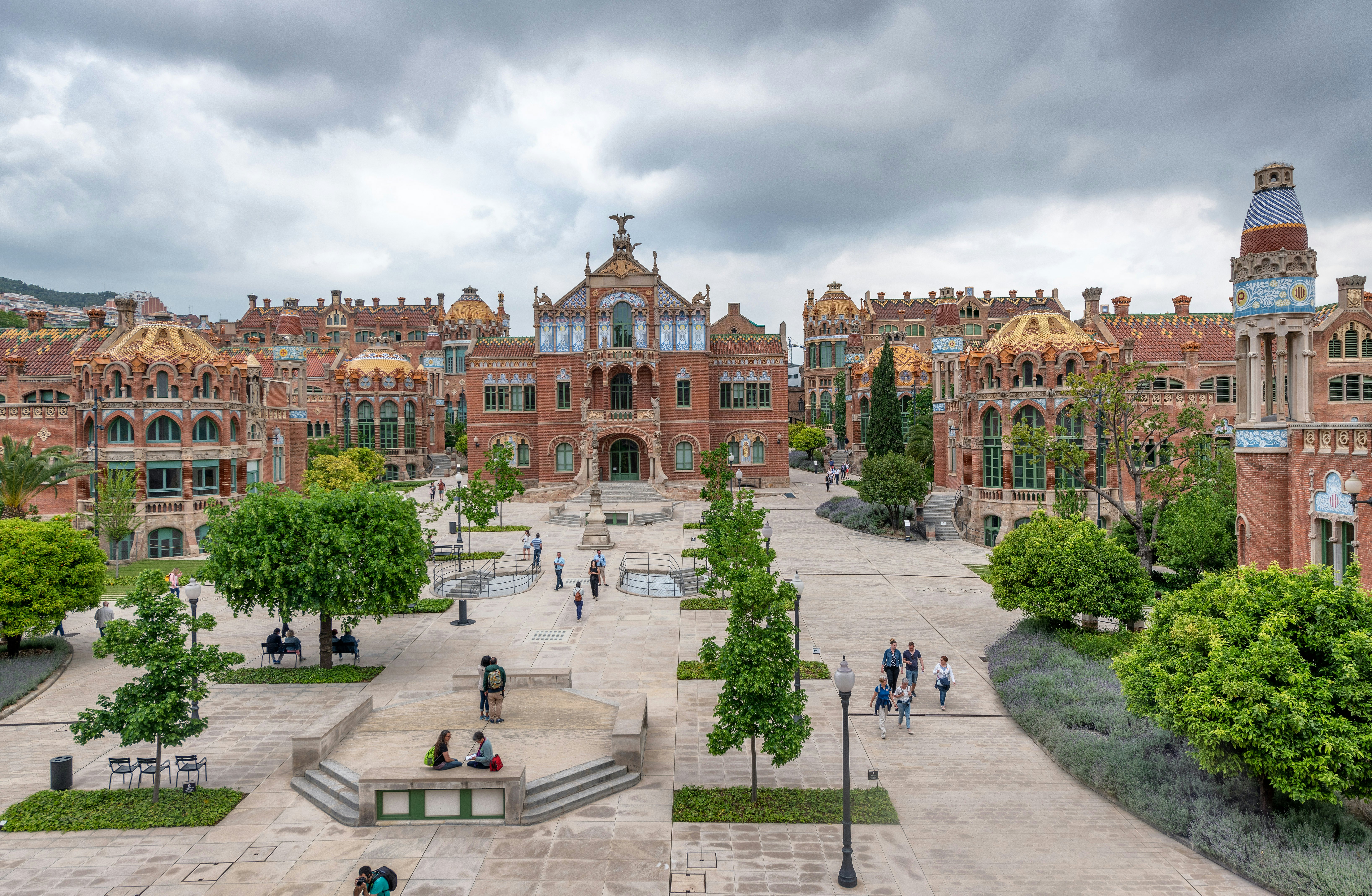 Visitors at Recinte Modernista de Sant Pau in Barcelona, Spain