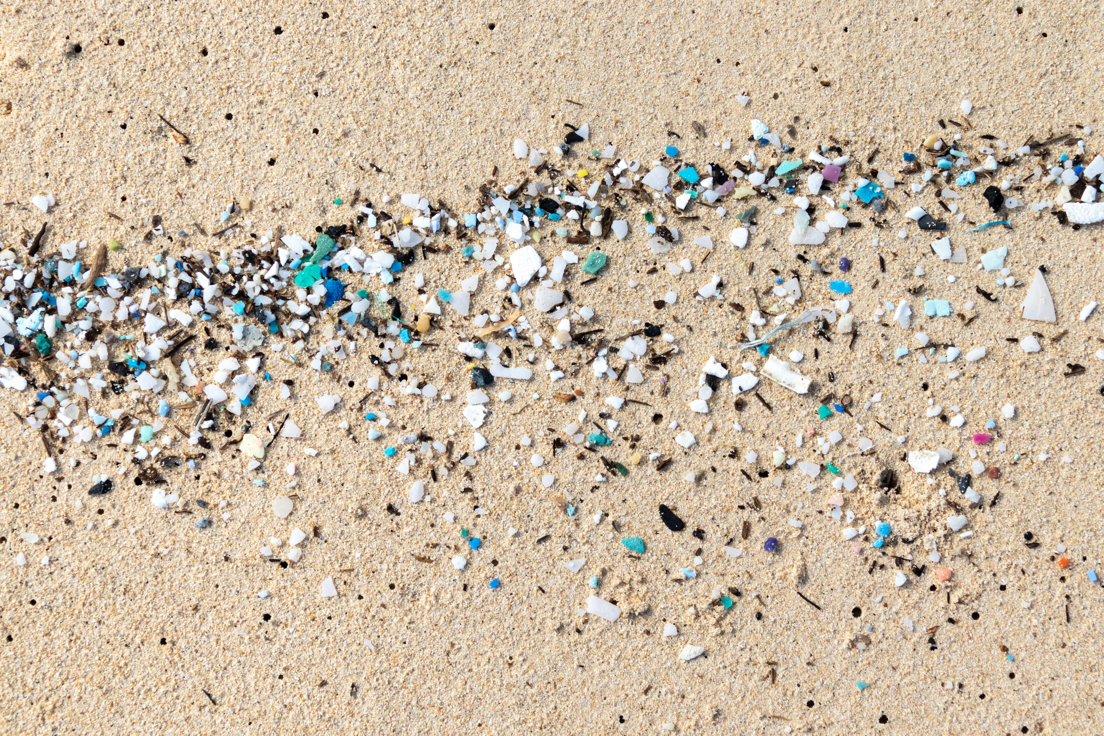 A beach littered with microplastics