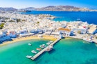 Aerial of a jetty at Mykonos town.