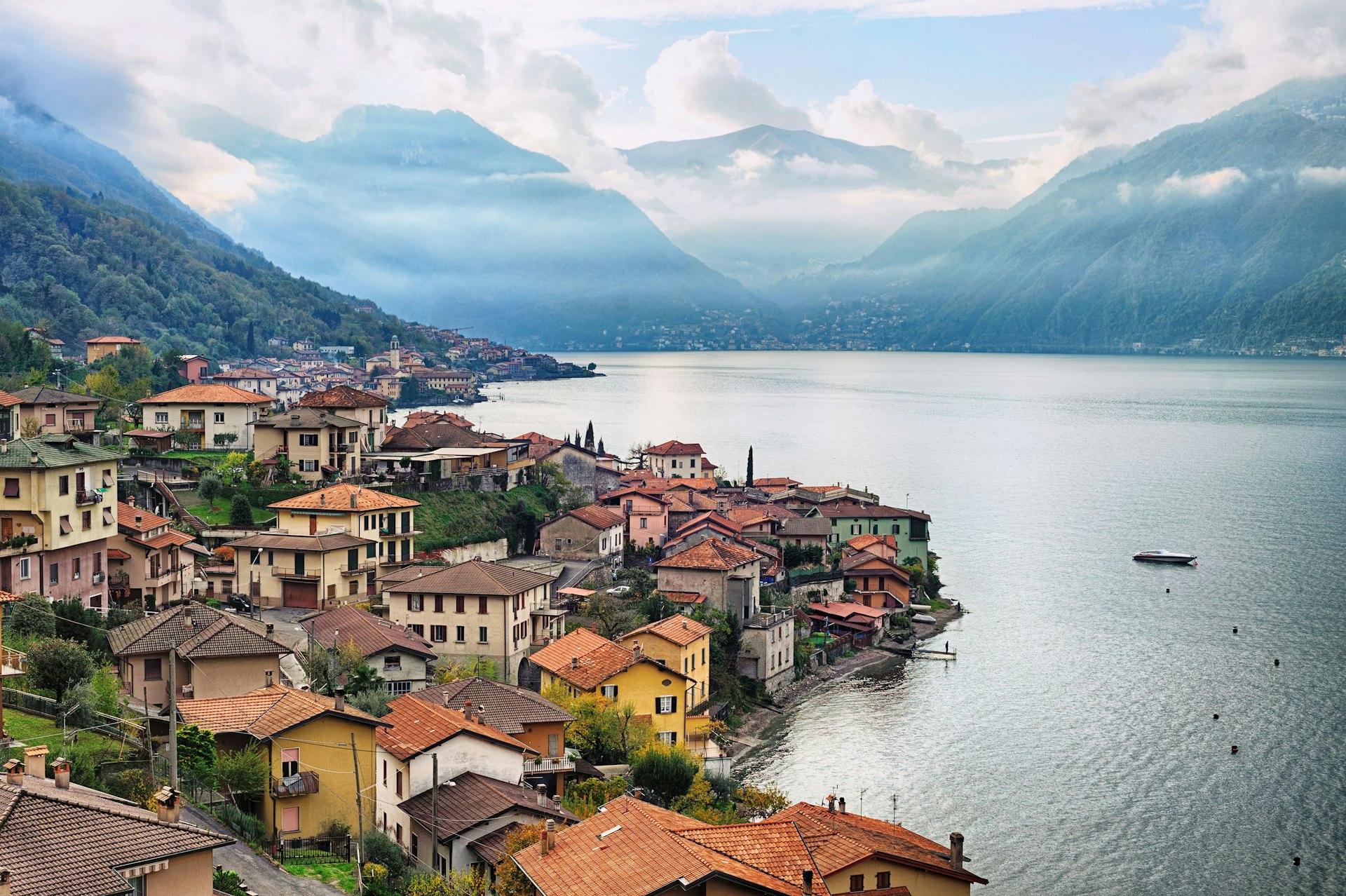 View of Lake Como, Italy, with the Alps in background