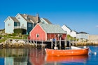 Fisherman's house and boats in bay, Peggy's Cove, Canada.