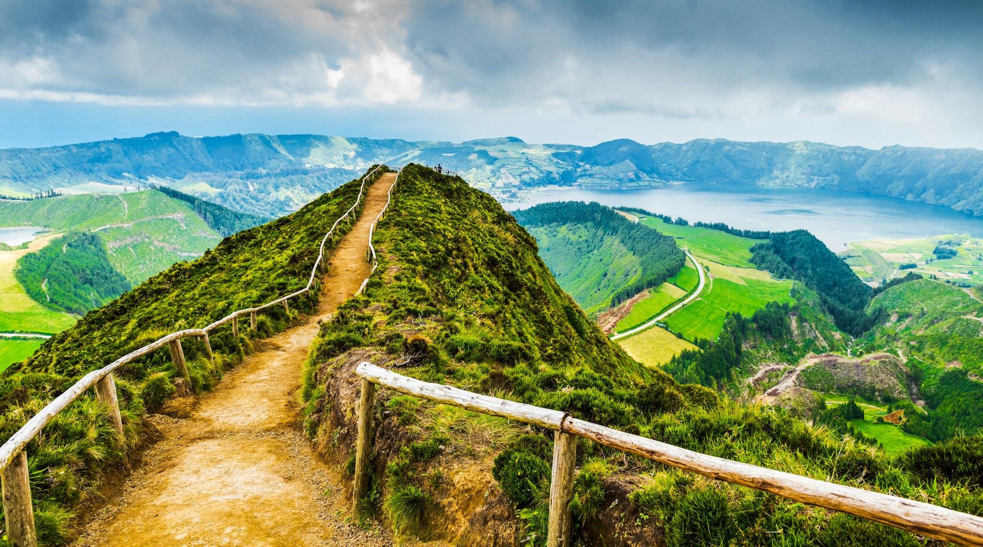 Hiking path leading to a view of the lakes of Sete Cidades, the Azores