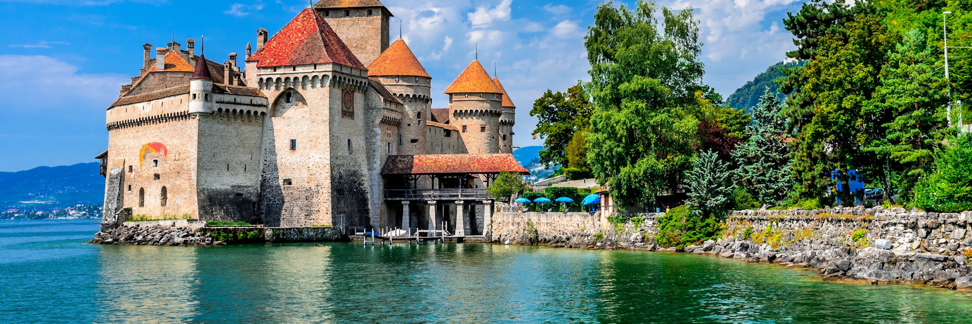 AUGUST 18, 2011: Exterior of Castle Chillon, one of the most visited castles in Switzerland.