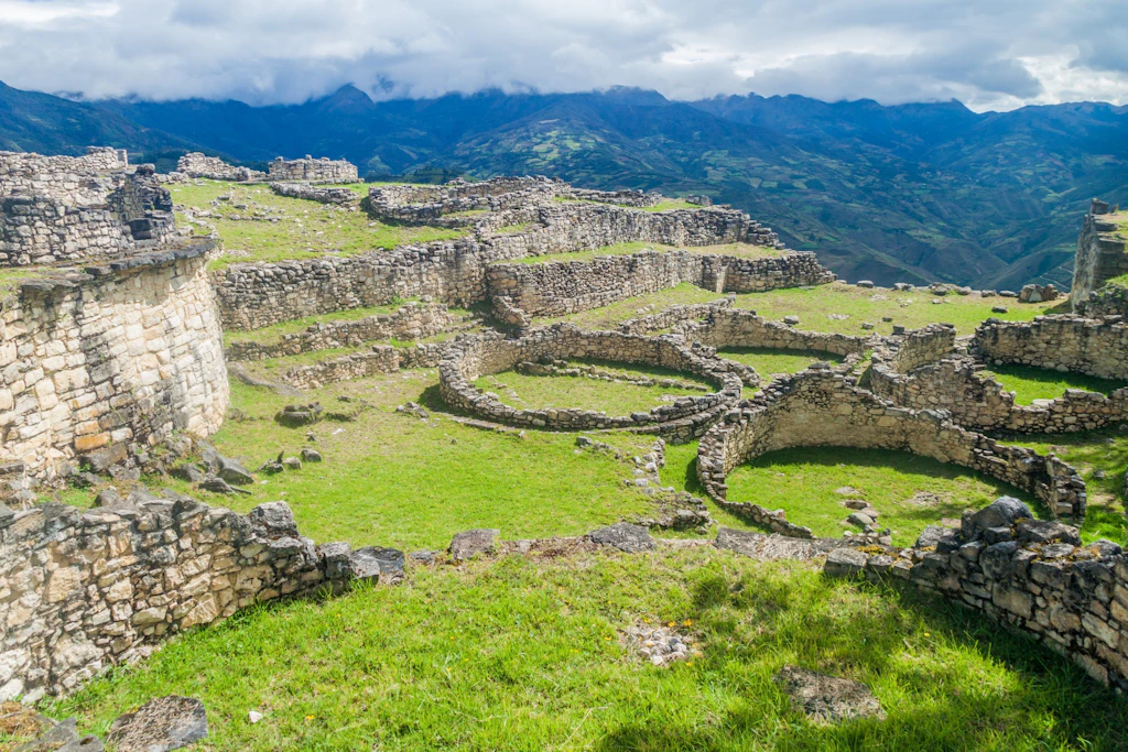 Stone ruins of round houses of Kuelap