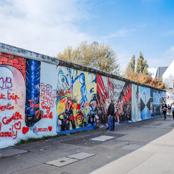 BERLIN, GERMANY- October 15, 2014: Berlin Wall was a barrier constructed starting on 13 August 1961. East Side Gallery is an international memorial for freedom. October 15, 2014 in Berlin