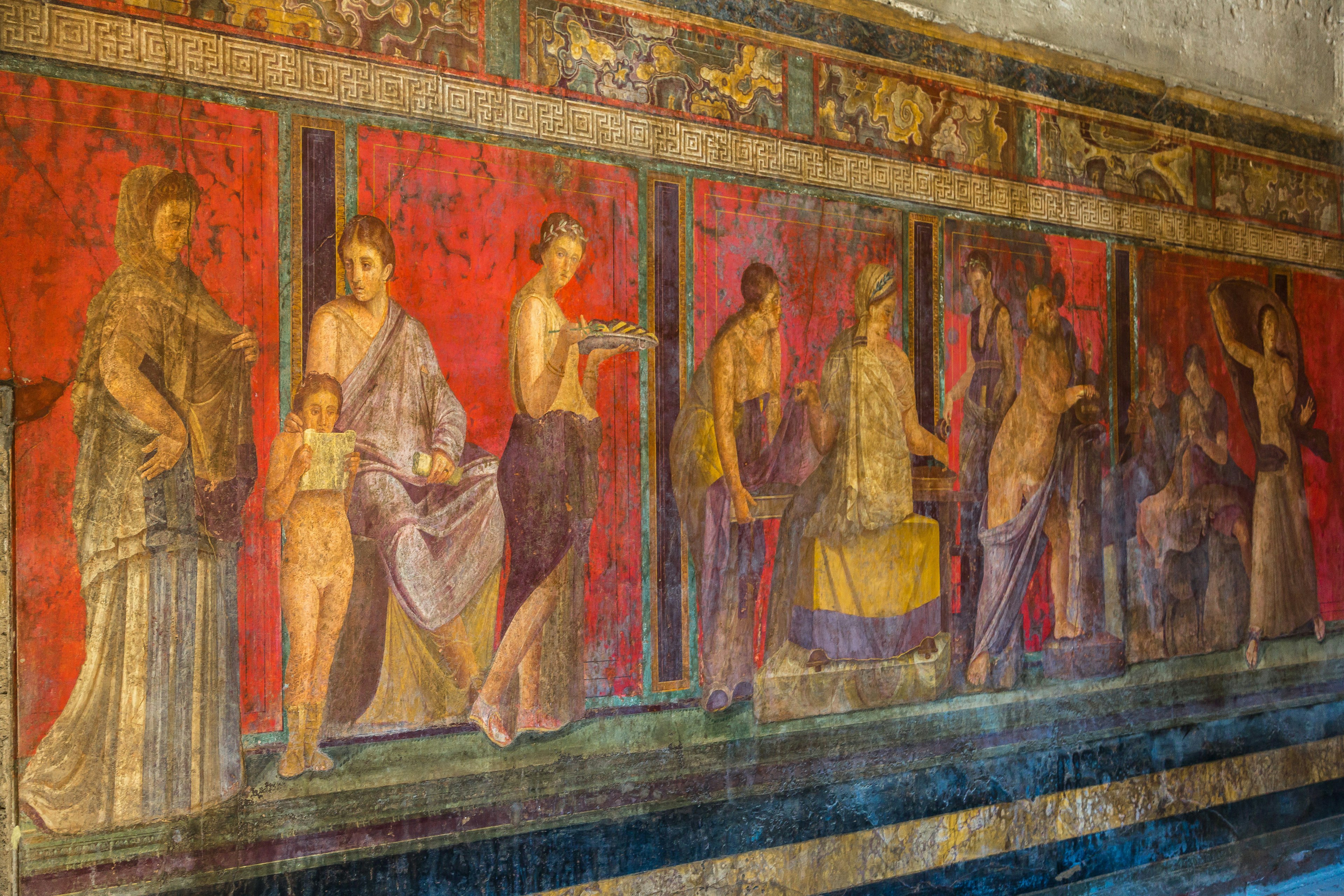 Painted wall in Pompeii, which was destroyed in 79 AD by the eruption of Mt. Vesuvius