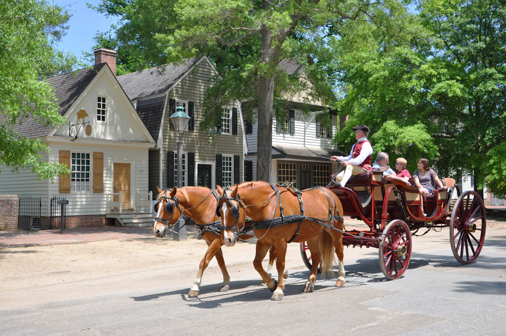 Horse drawn carriage tours in British Colony in Williamsburg
