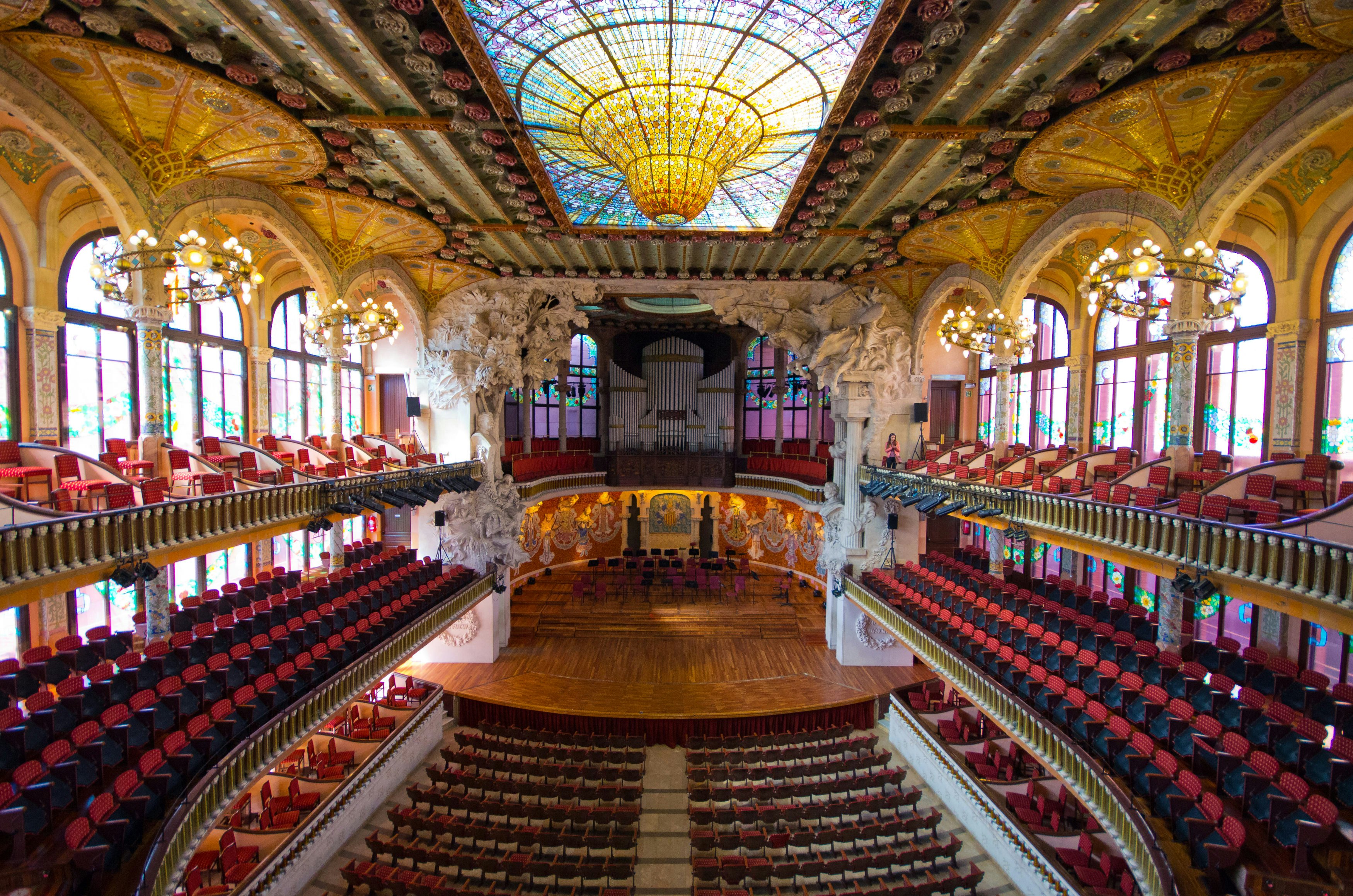 Interior view of Palau de la Musica Catalana in Barcelona, Spain