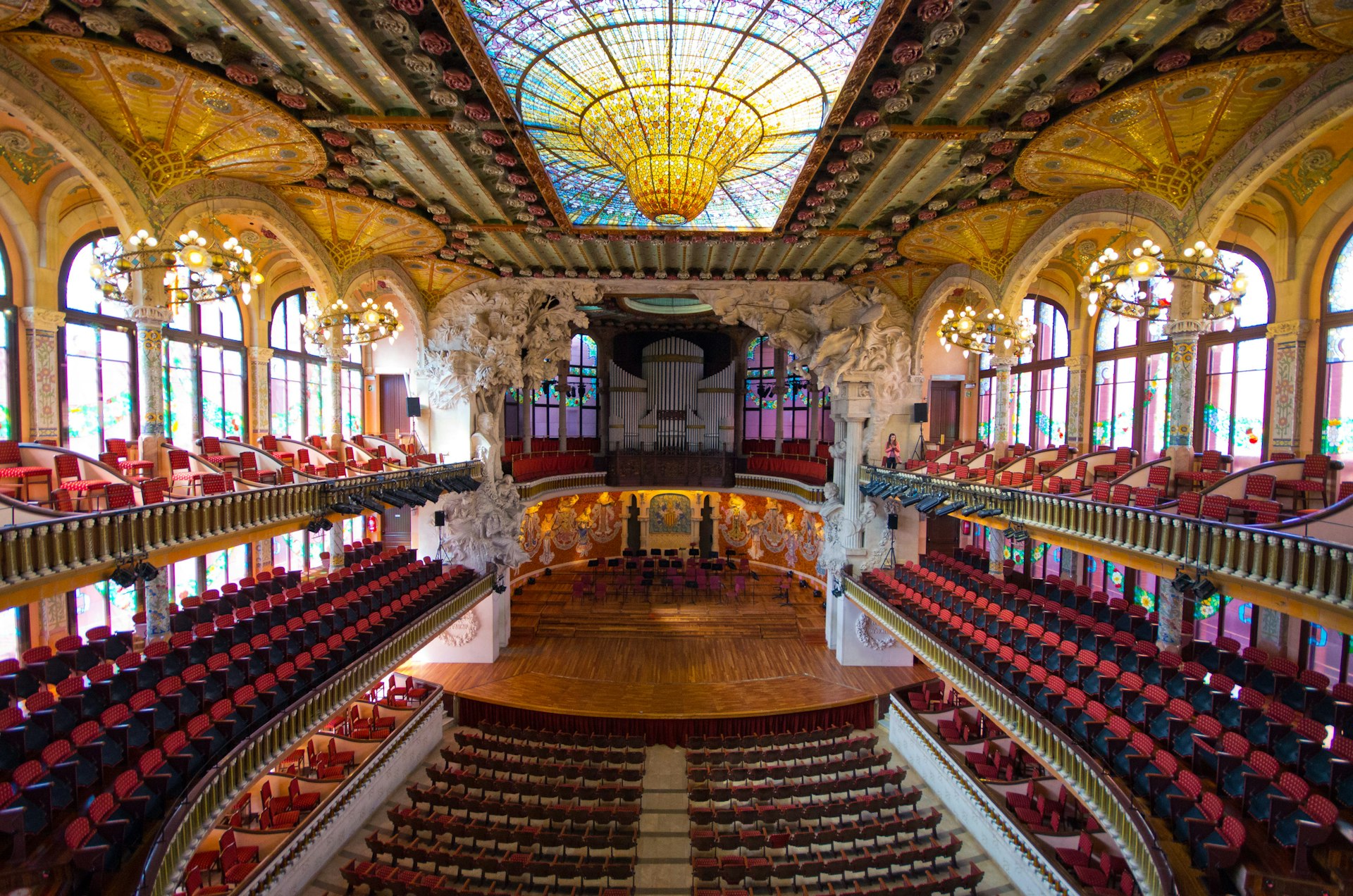 Interior view of Palau de la Musica Catalana in Barcelona, Spain