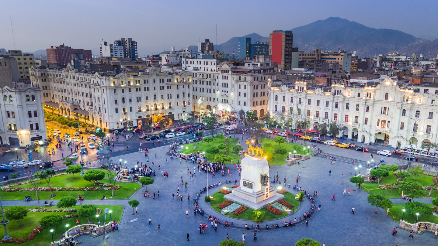 LIMA, PERU: View of San Martin square.