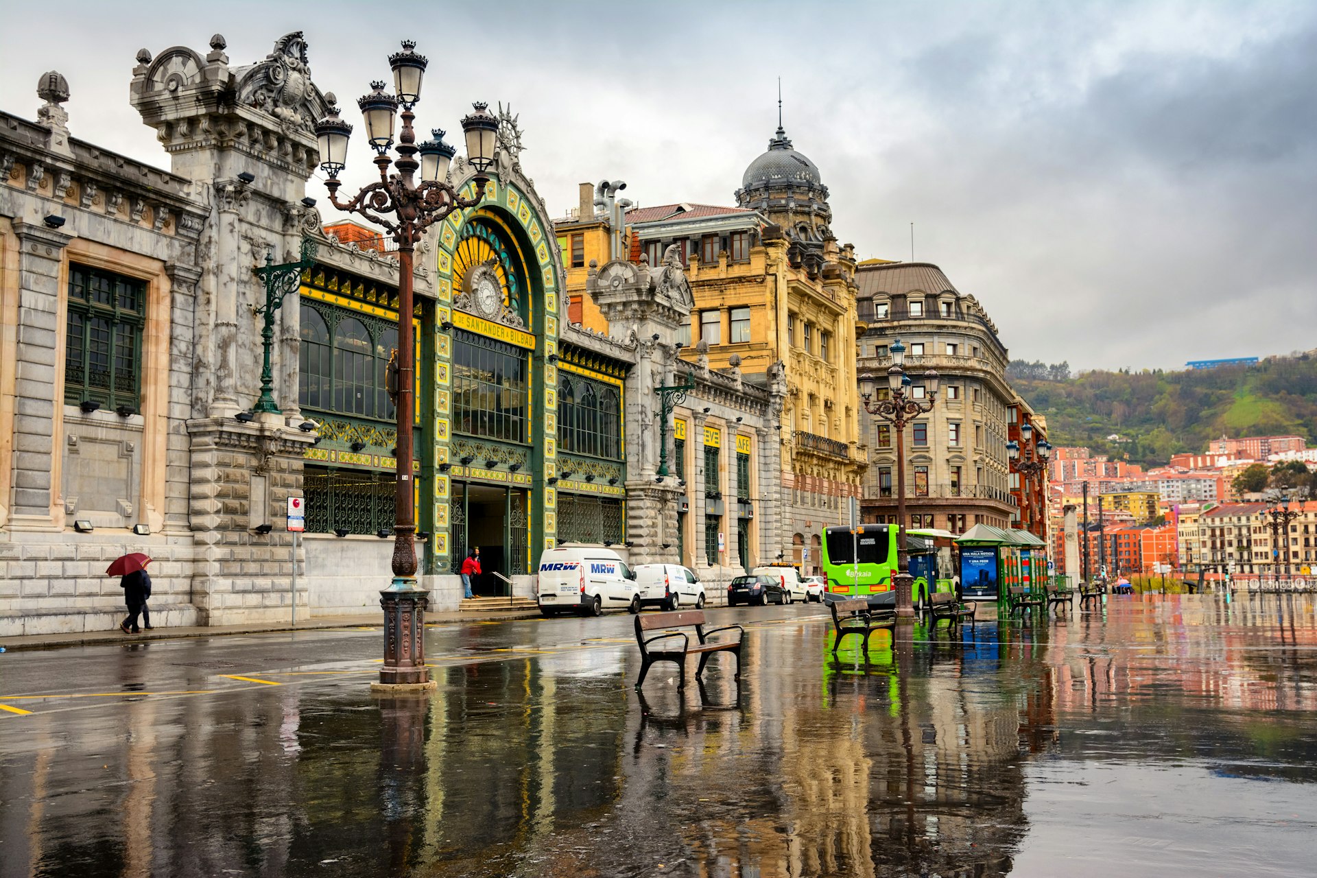 Bilbao-Concordia railway station, also known as La Concordia Station, in the rain