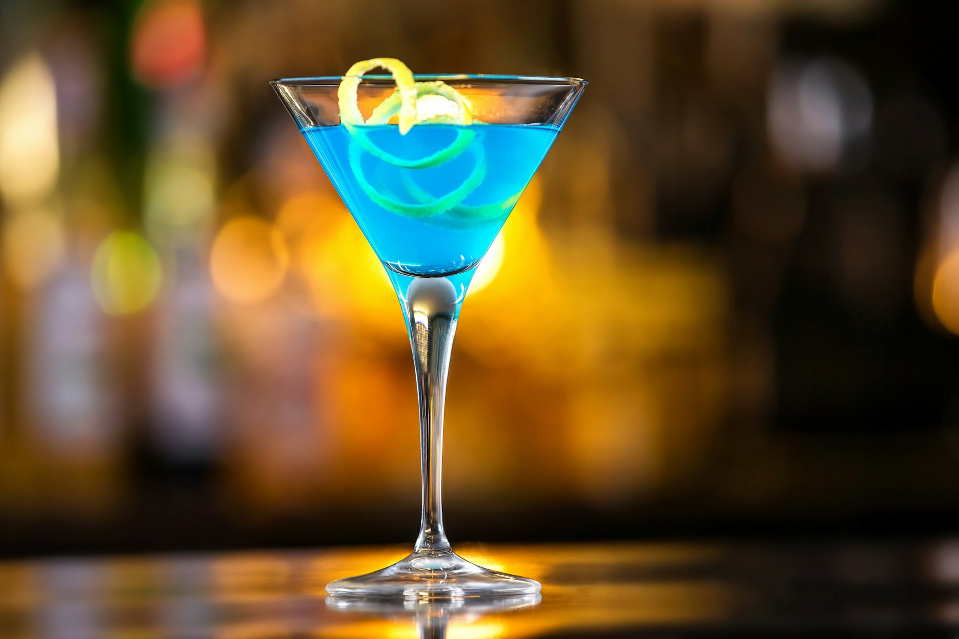 Blue cocktail on a bar in Curaçao