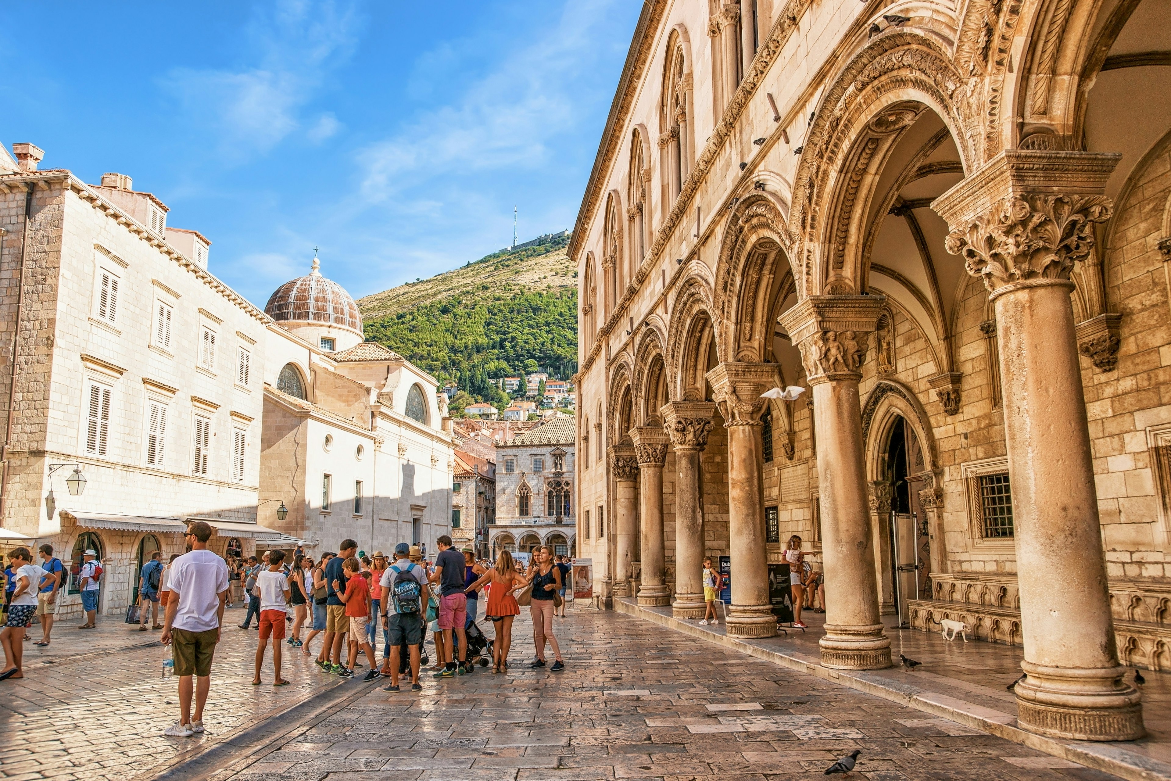 People at Rector Palace on Stradun Street in the old city of Dubrovnik, Croatia