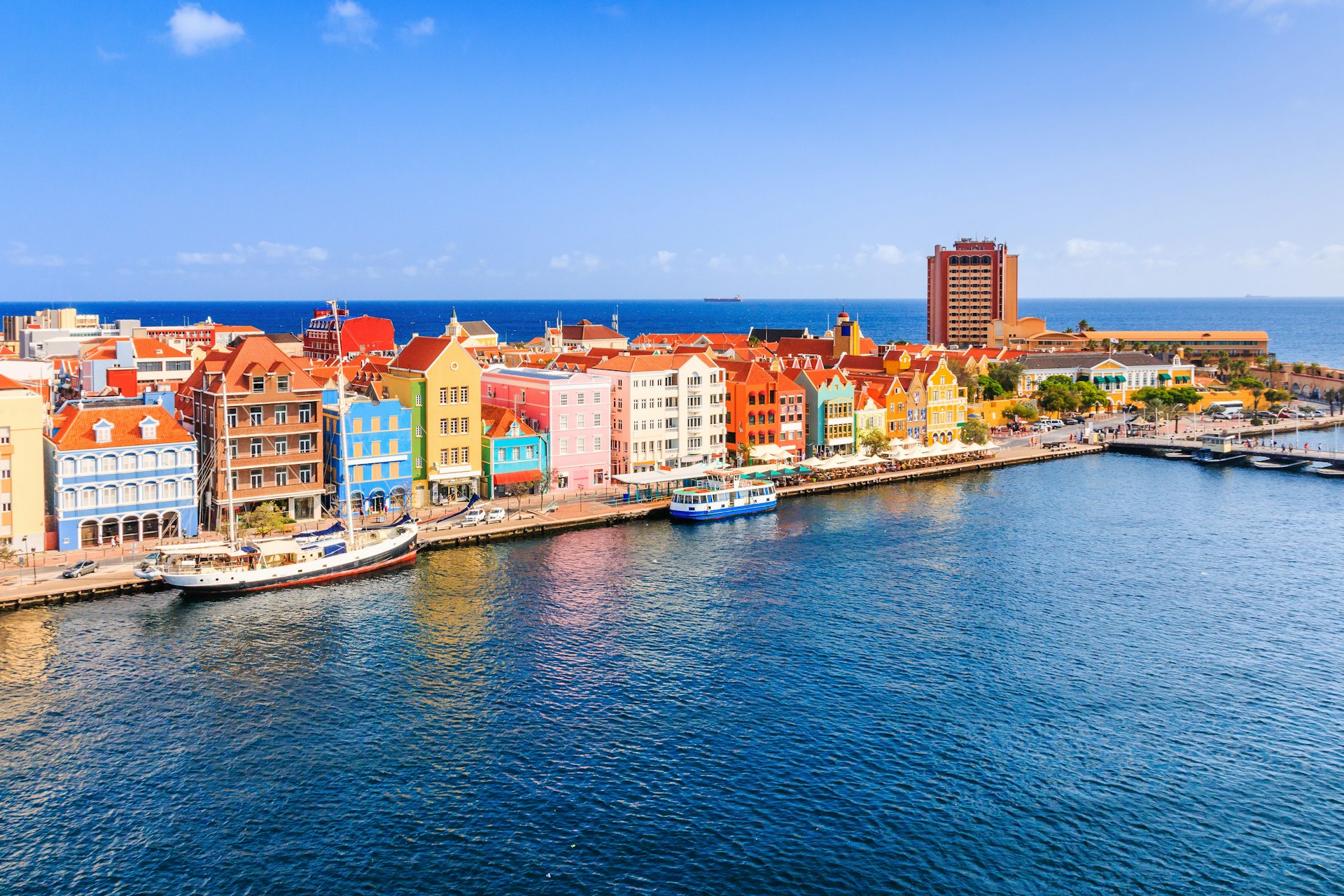 View of colorful buildings in downtown Willemstad, Curaçao