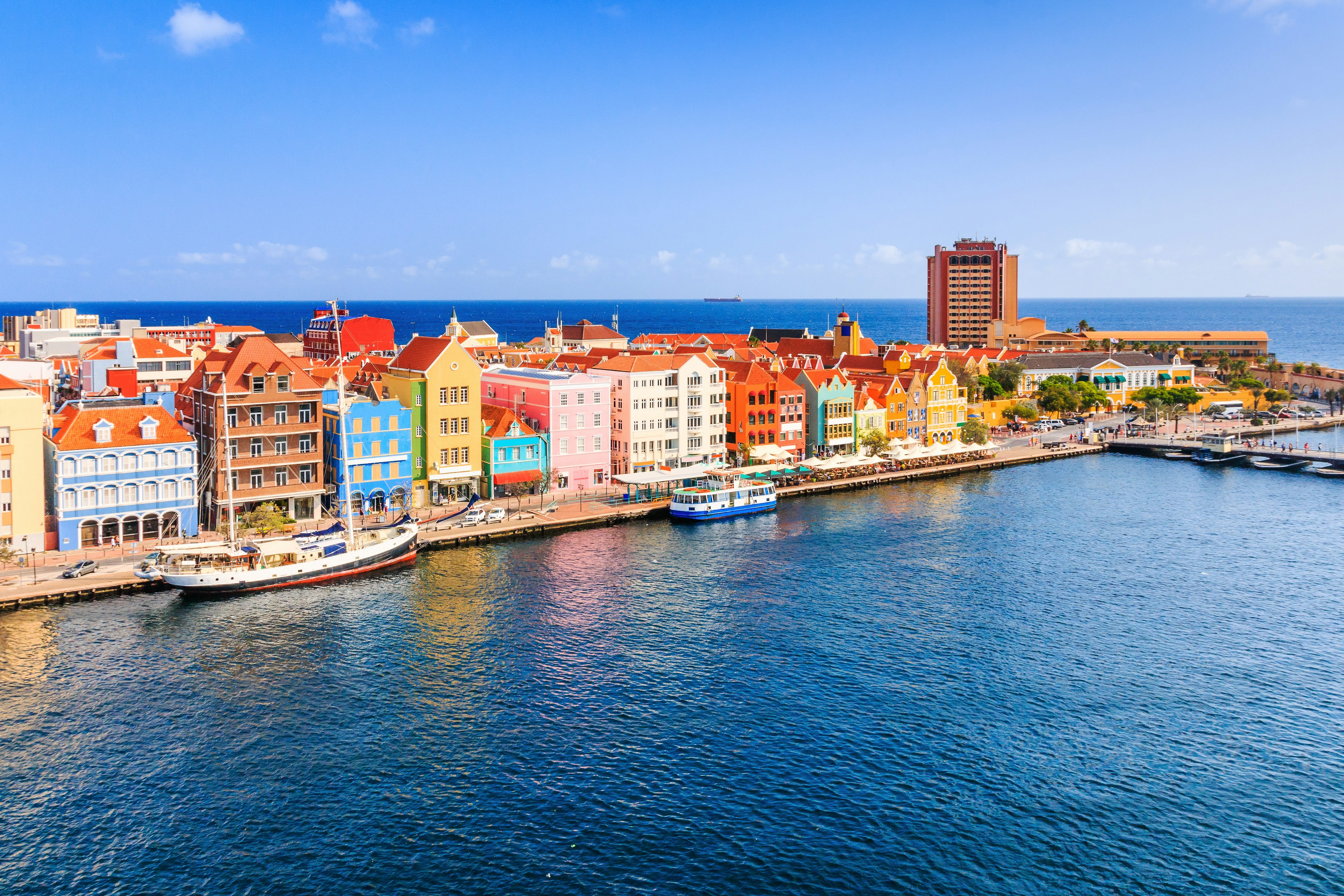 View of colorful buildings in downtown Willemstad, Curaçao