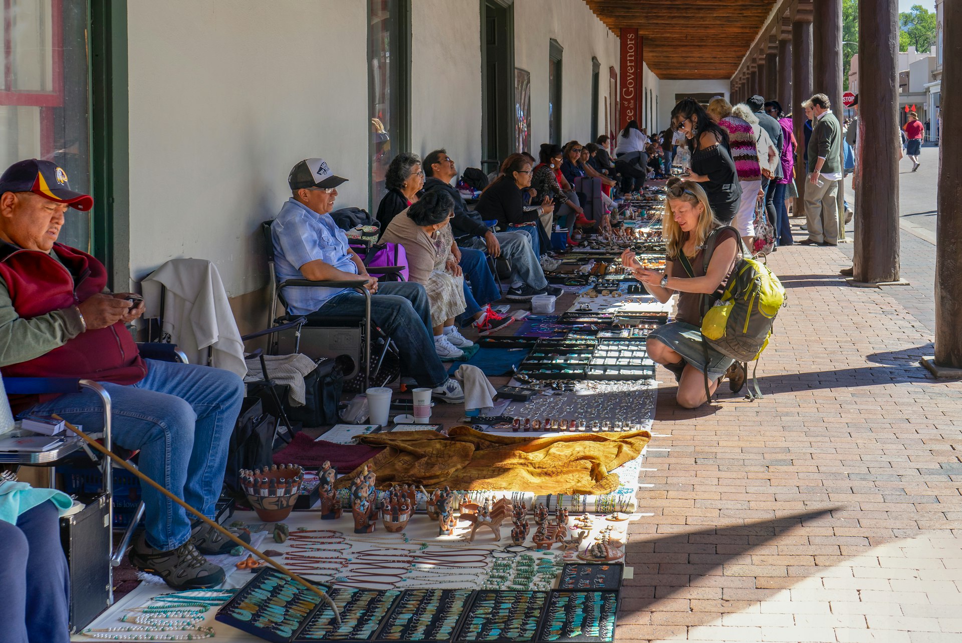 Arts and crafts vendors sell their wares in Santa Fe, New Mexico