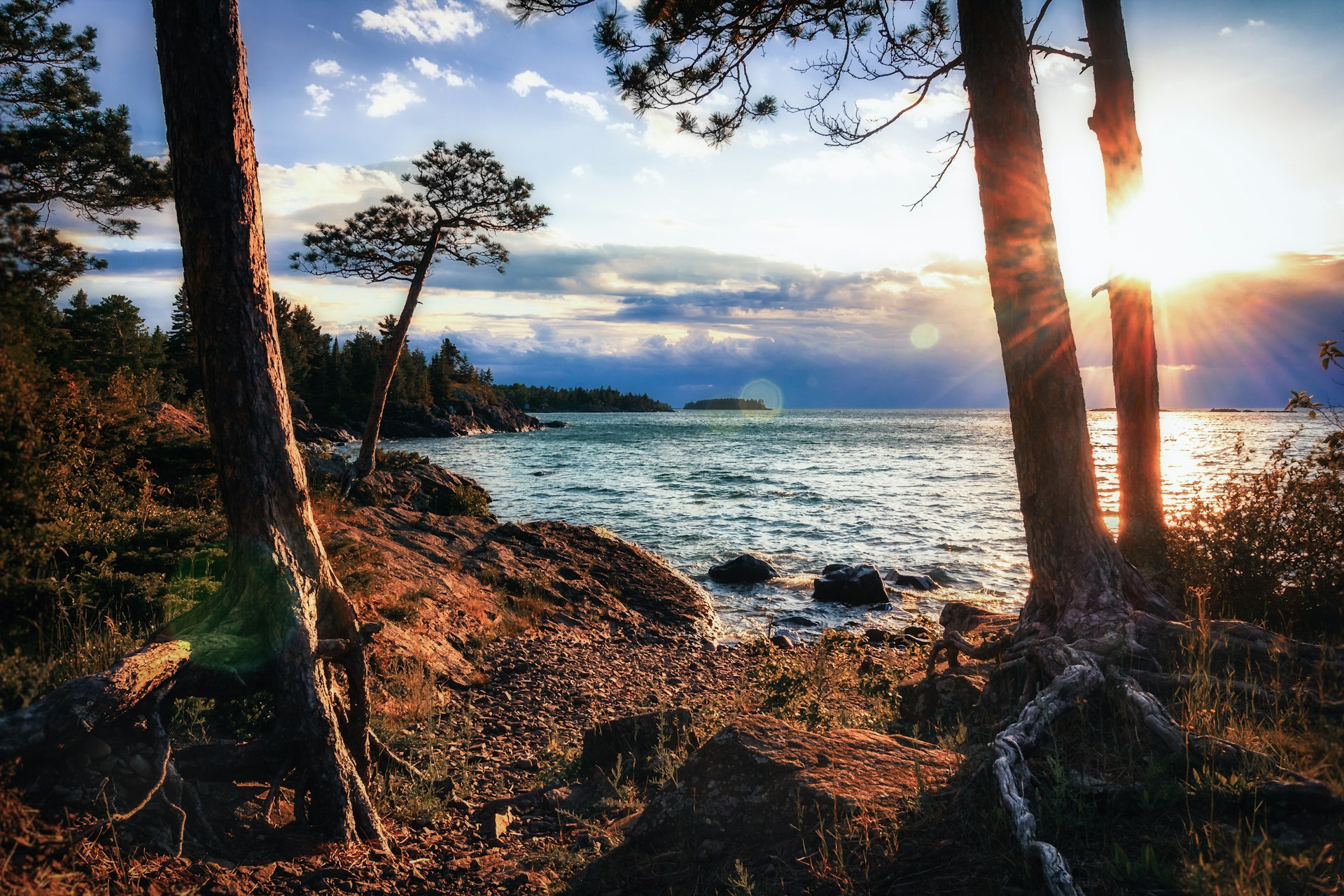 The rocky Great Lakes coastline of Keweenaw County in Michigan's Upper Peninsula