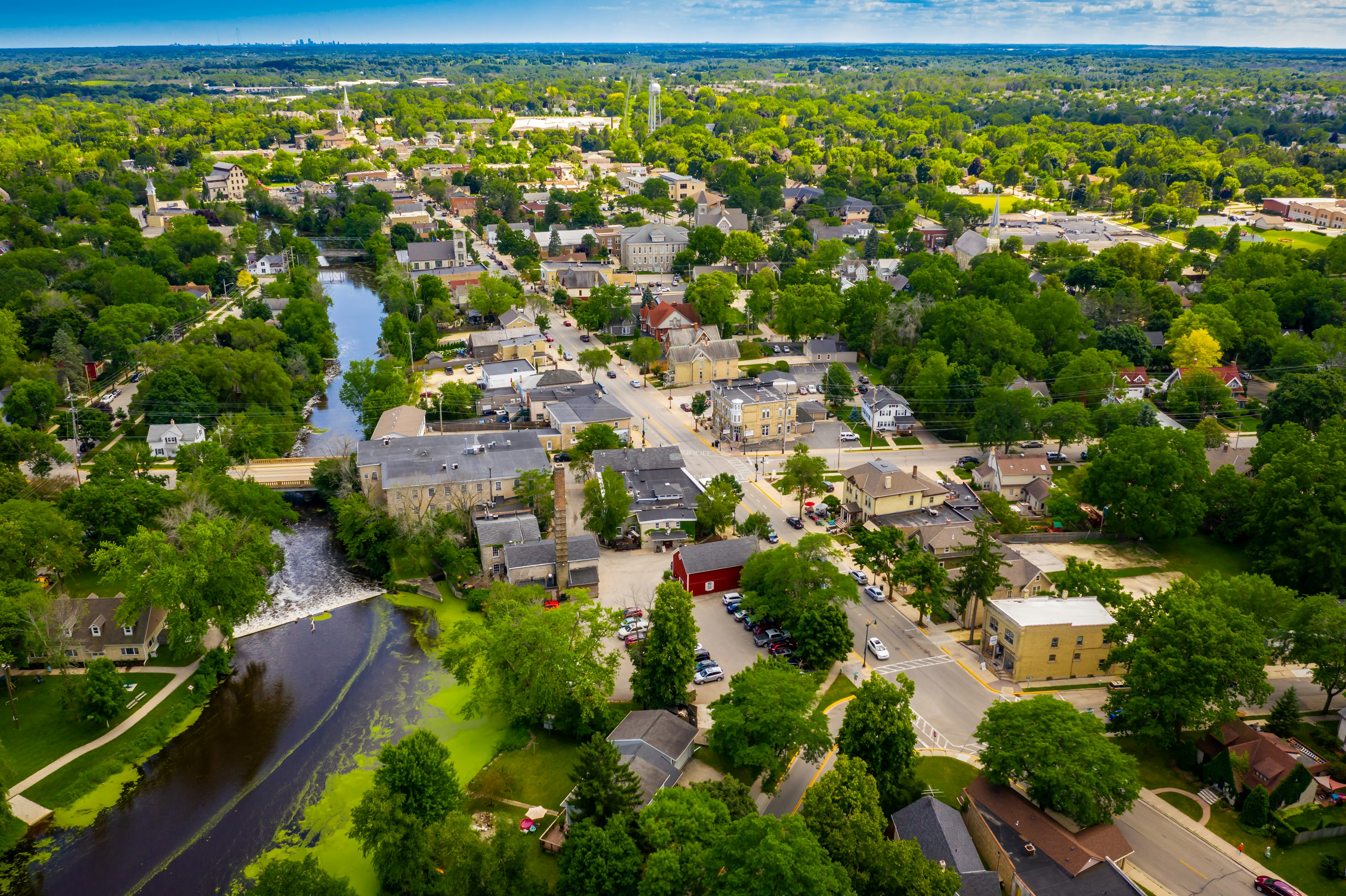 Aerial view of the downtown district in Cedarburg, Wisconsin