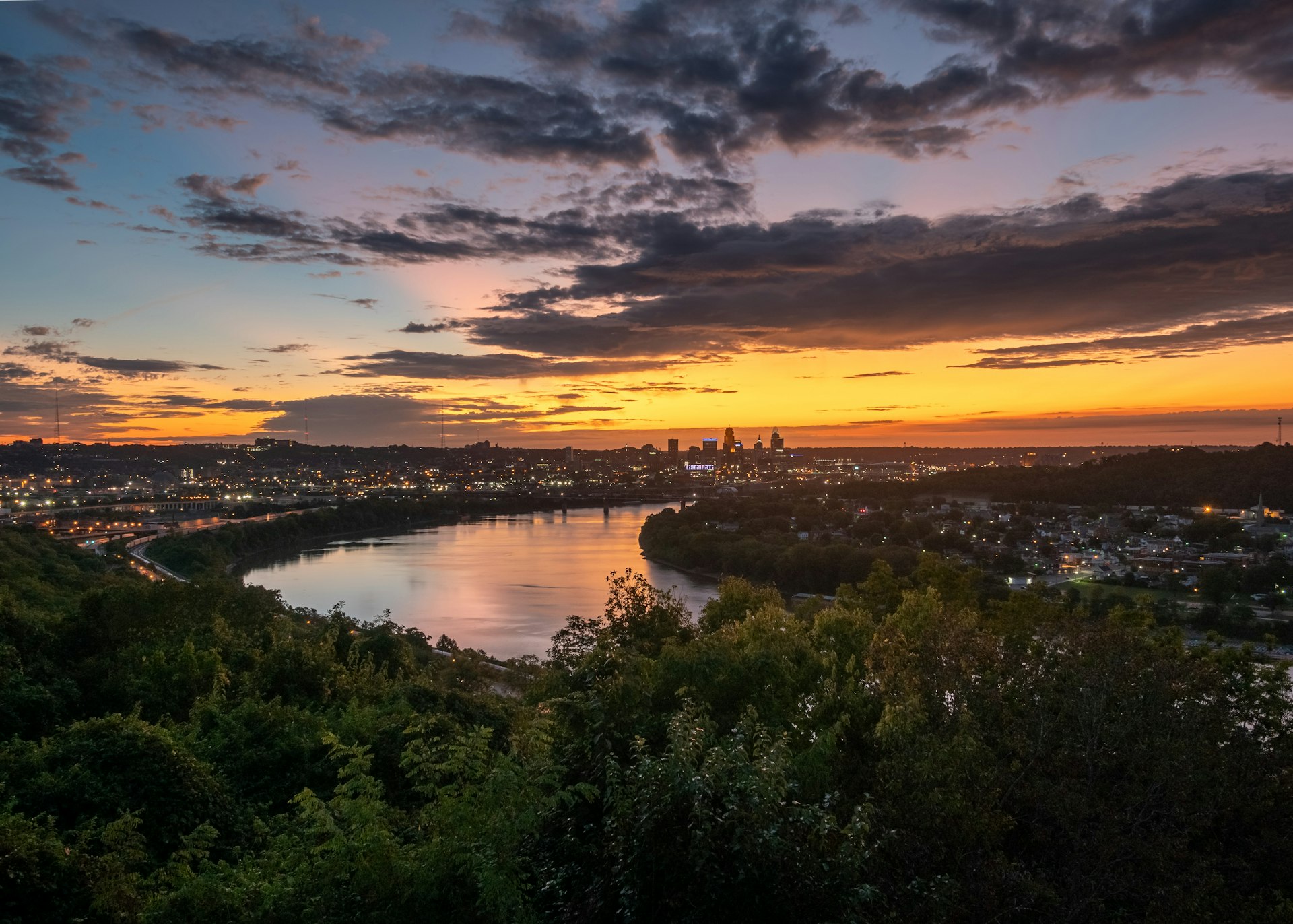 Picture-perfect views of the Cincinnati skyline and the Ohio River from Eden Park