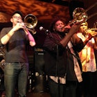 Members of No BS Brass Band of Richmond, Virginia perform at Stuart's Opera House, Nelsonville, Ohio, USA in February 2015.; Shutterstock ID 777310318