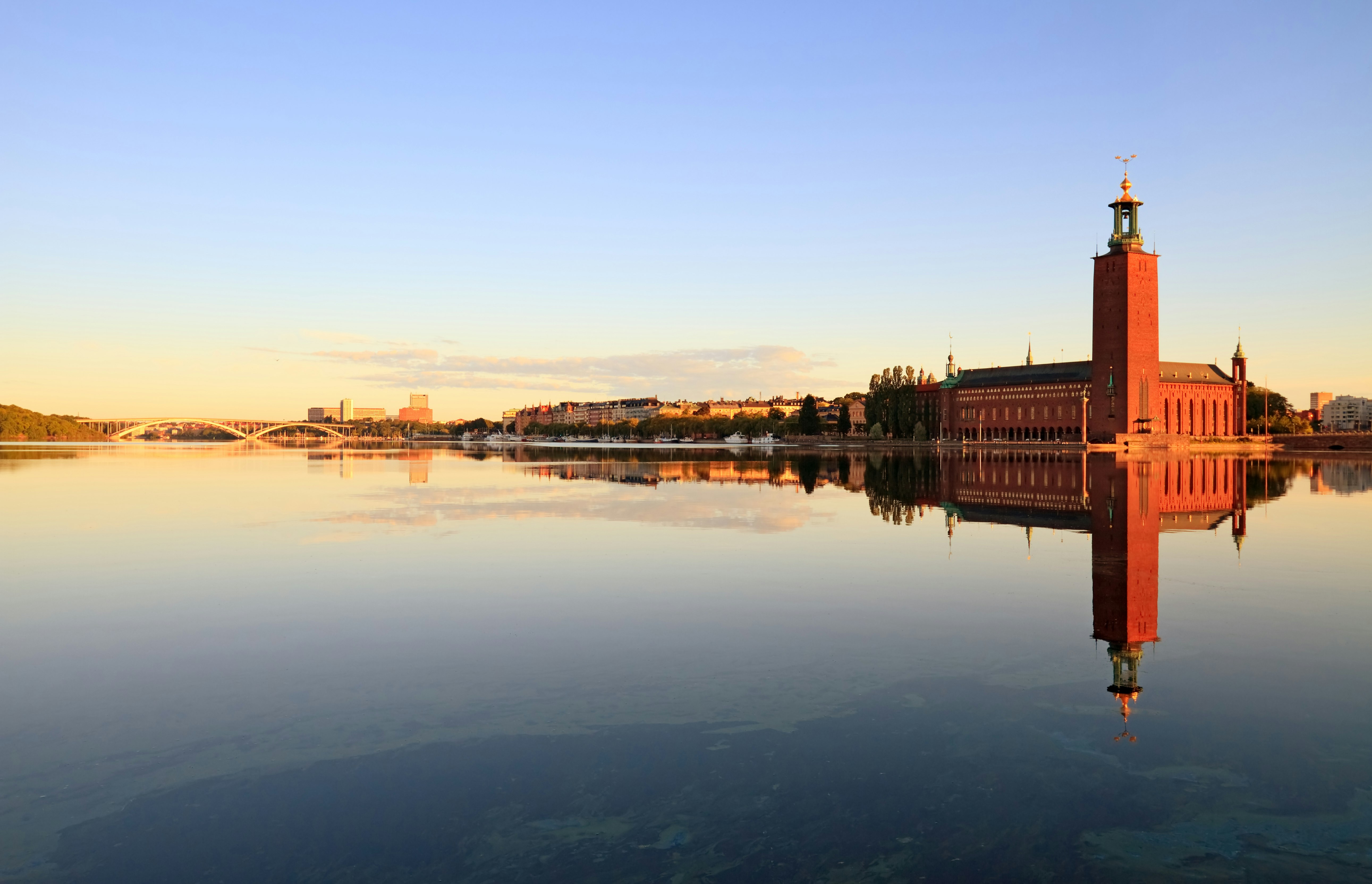 Stockholm City Hall with reflection on water