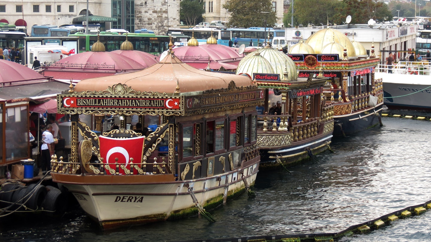 Floating restaurants in Istanbul, Turkey.