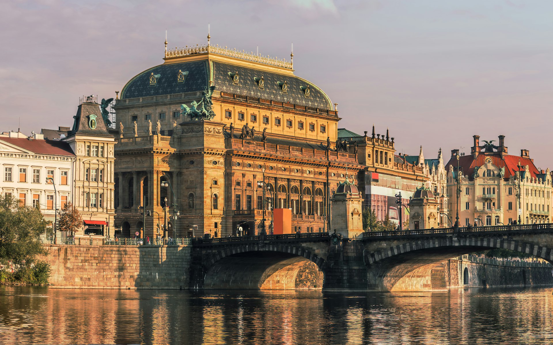National Theatre and Vltava River in Prague, Czech Republic