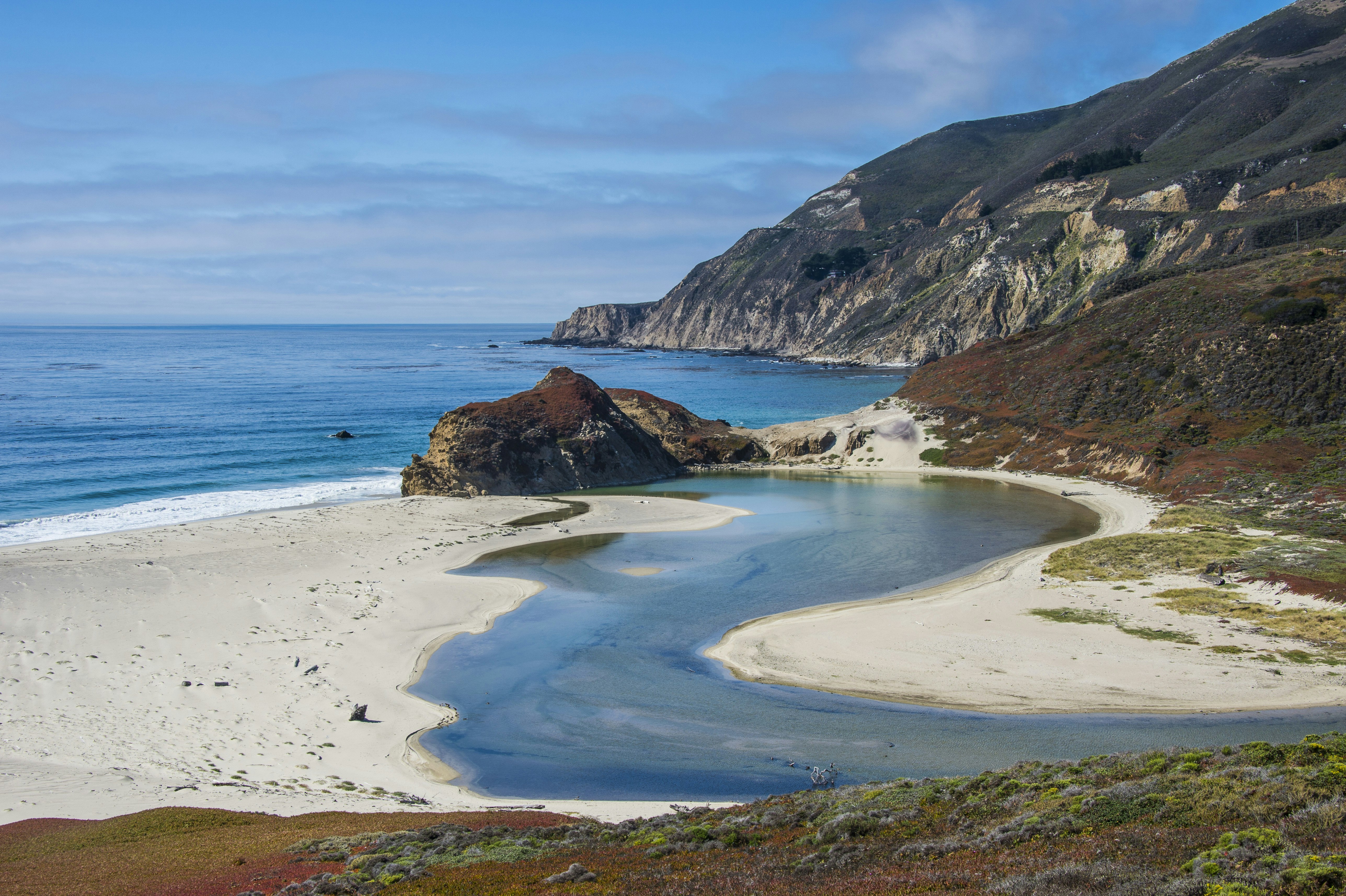 Beach at the mount of the Big Sur River 