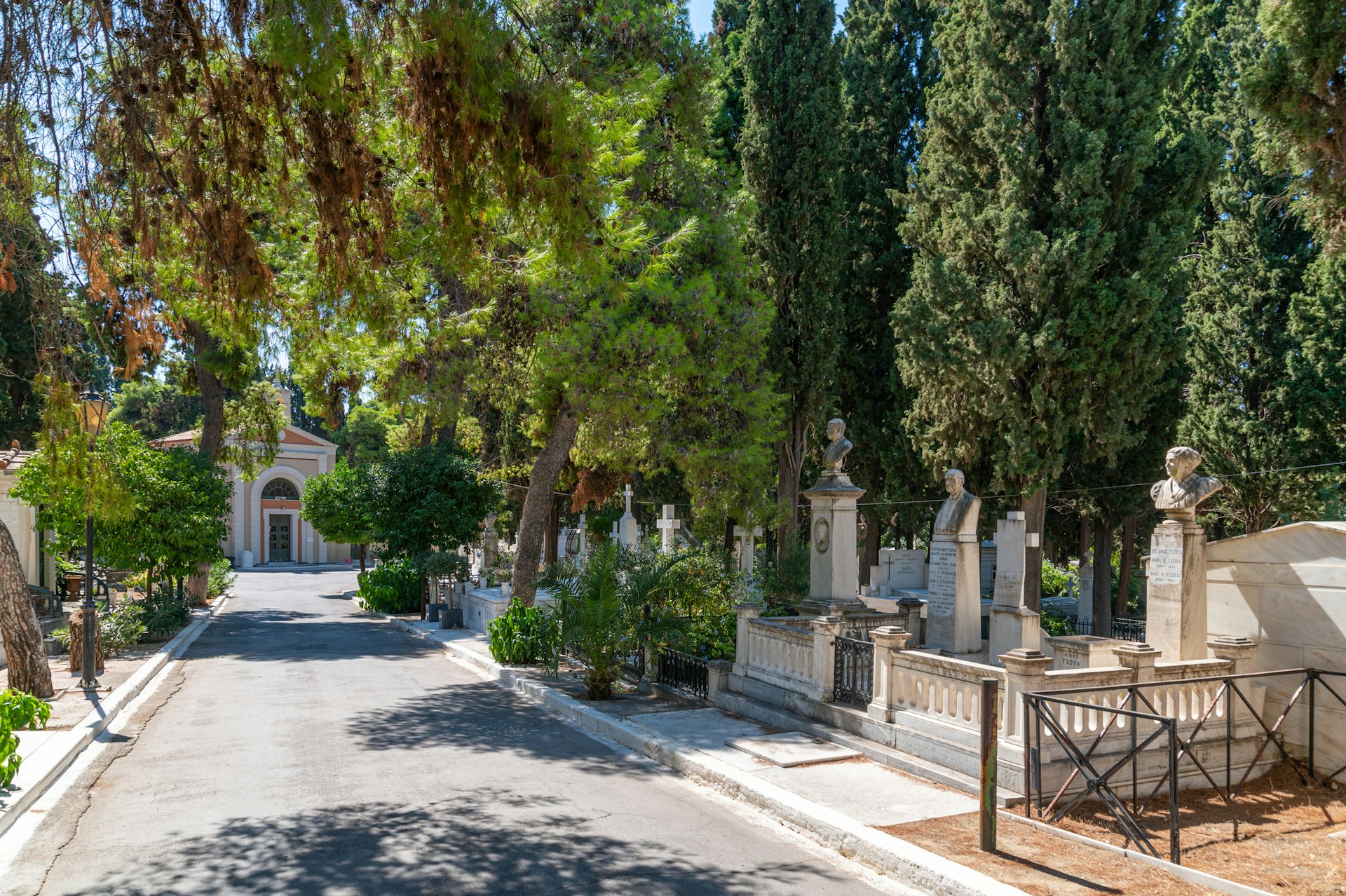 Street with tombs in the First Cemetery of Athens, Greece