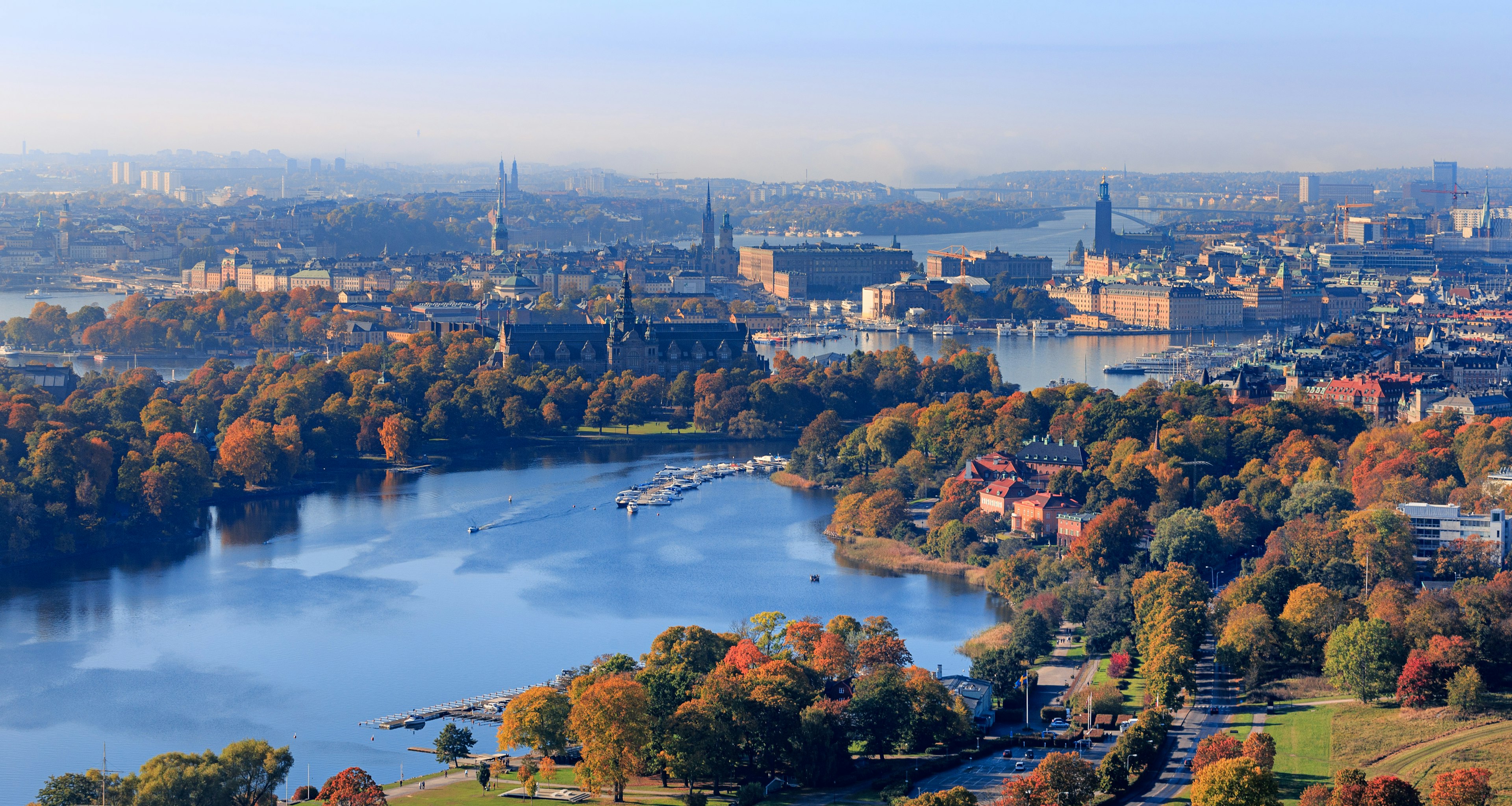 Aerial View of ܰå and downtown Stockholm in Autumn