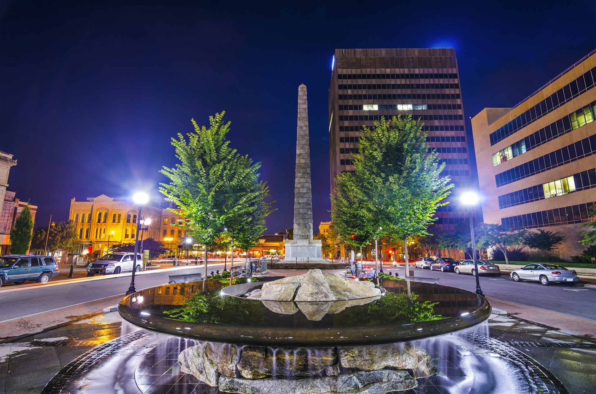 Pack Square at night, Downtown Asheville