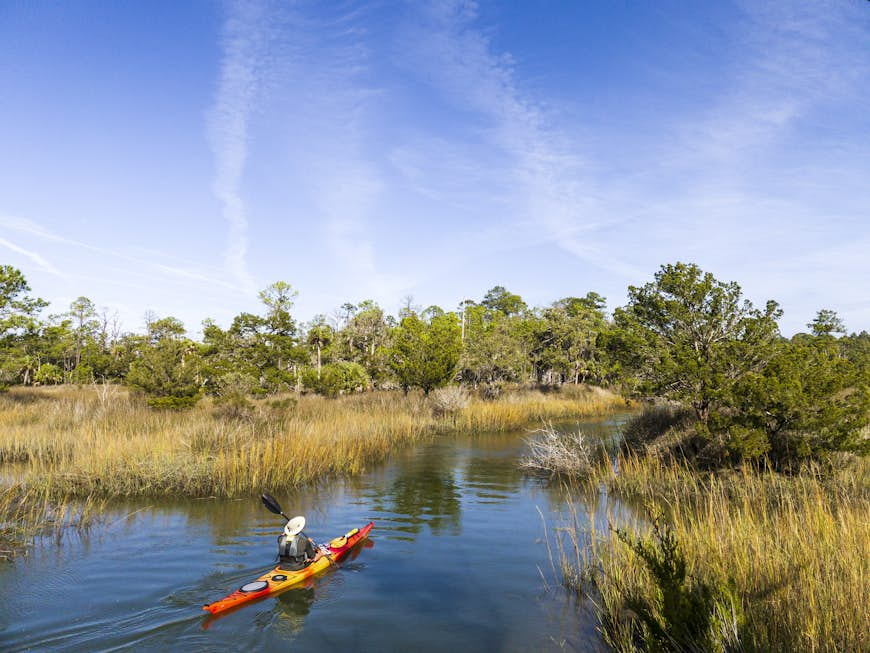 Man Kayaking in Skidaway Island State Park near Savannah Georgia