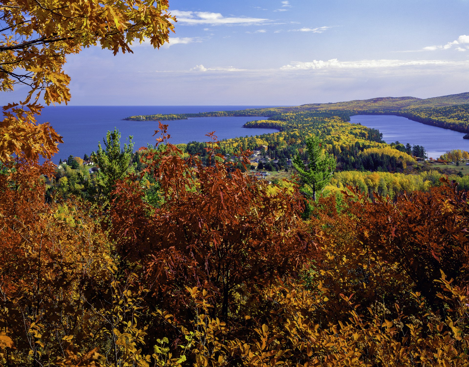 autumn foliage color at Copper Harbor Michigan, overlooking Lake Superior