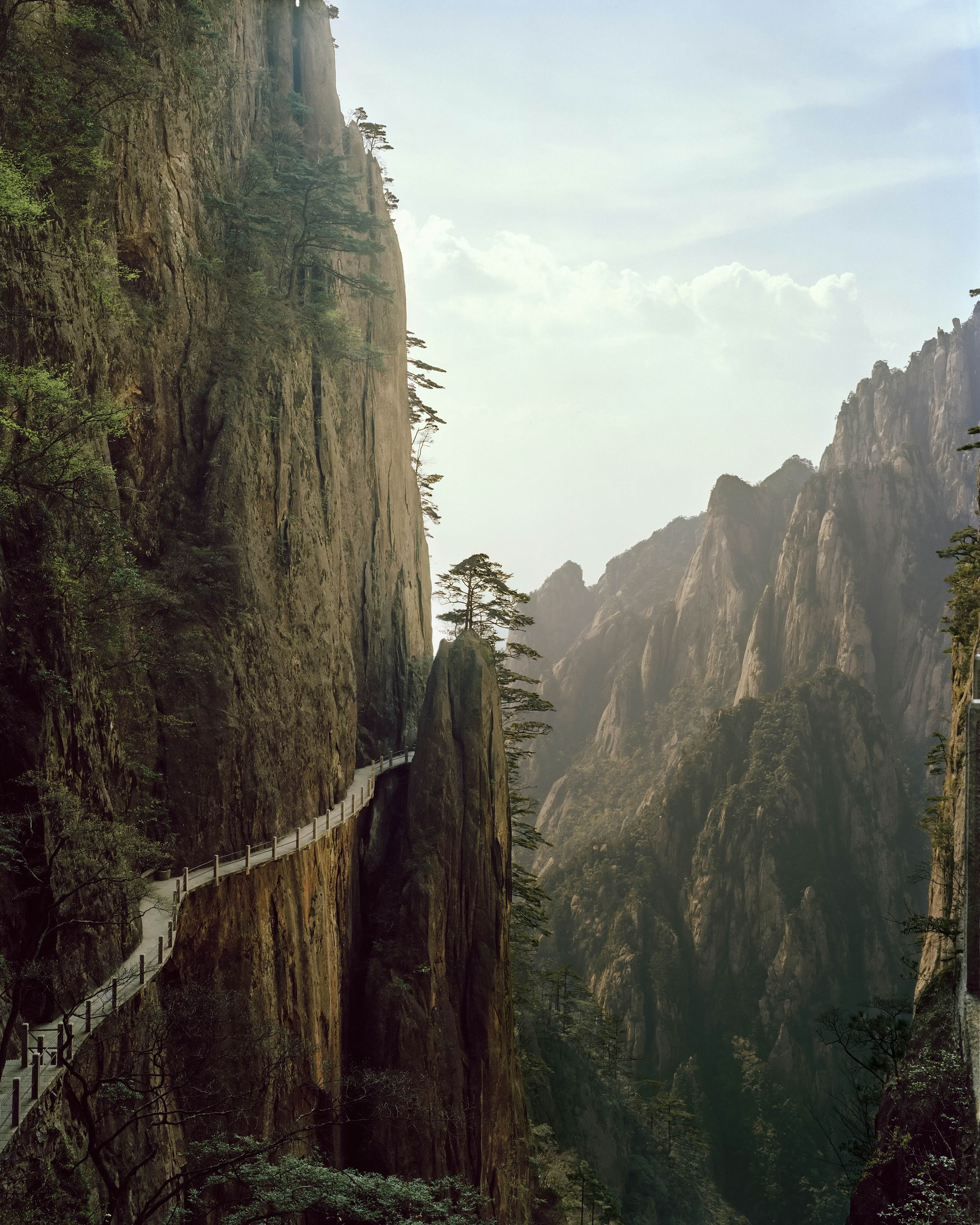 Pathway winding up Huangshan mountain in China