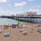 England, Sussex, Brighton, View of beach at Brighton Pier