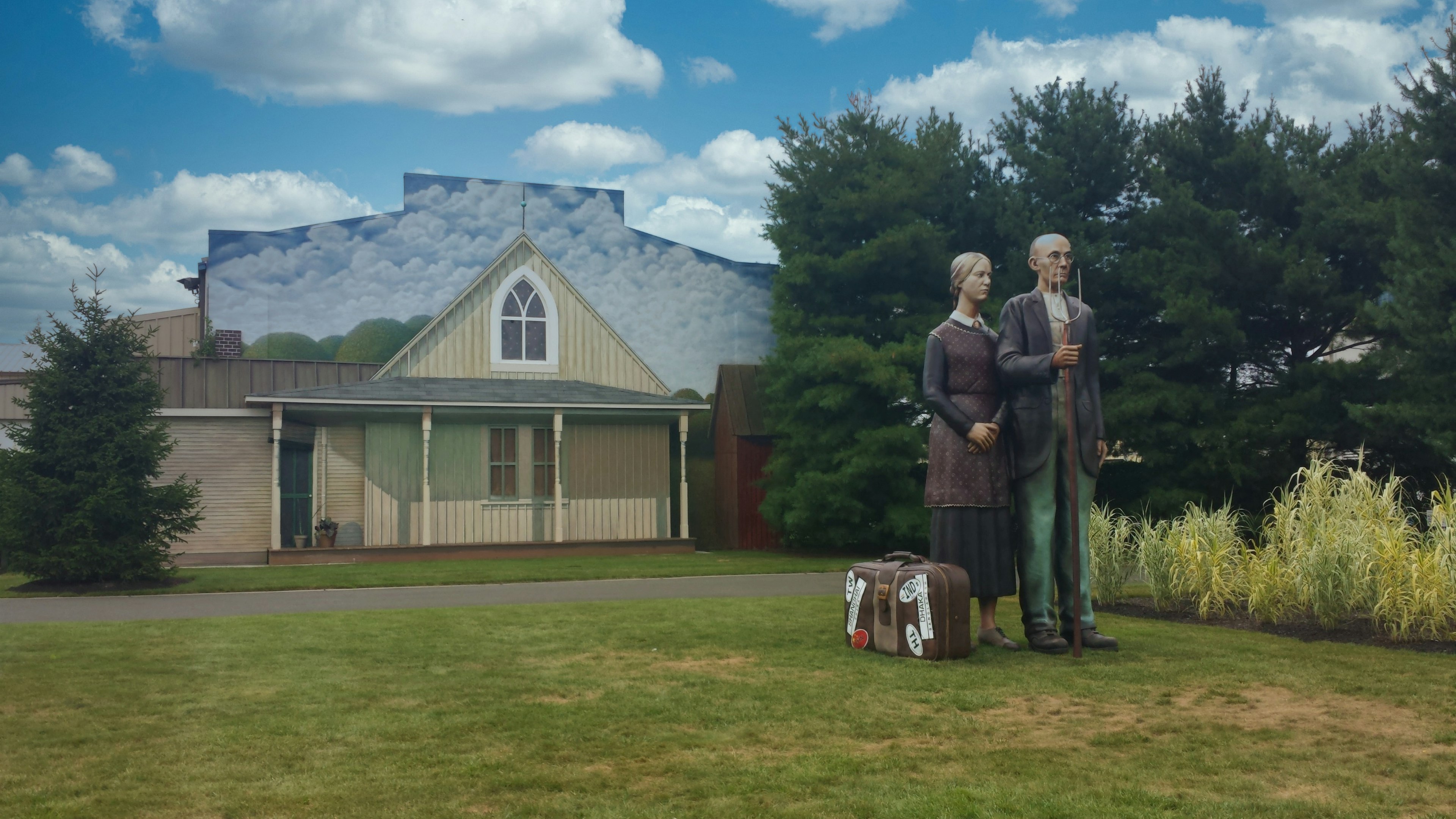 The American Gothic farmers at Grounds for Sculpture