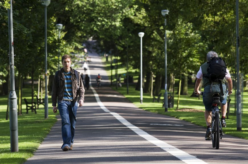 Commuters travelling through The Meadows by foot and bike